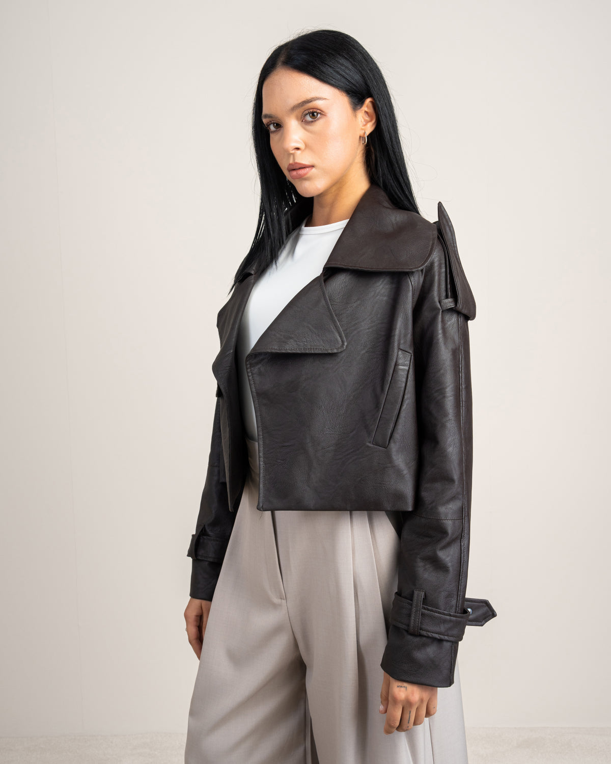 Cropped Leather Jacket - With Welt Pockets