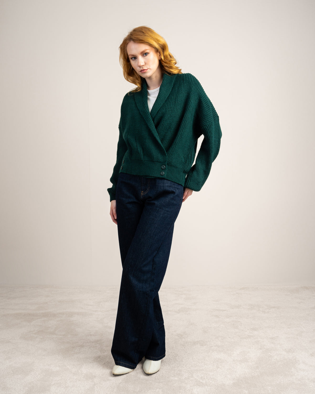 Wide Neck Knitwear Pullover - With Waist Buttons