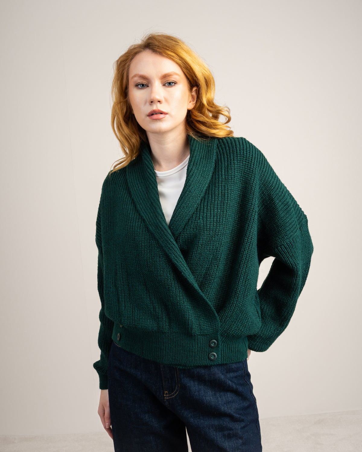 Wide Neck Knitwear Pullover - With Waist Buttons