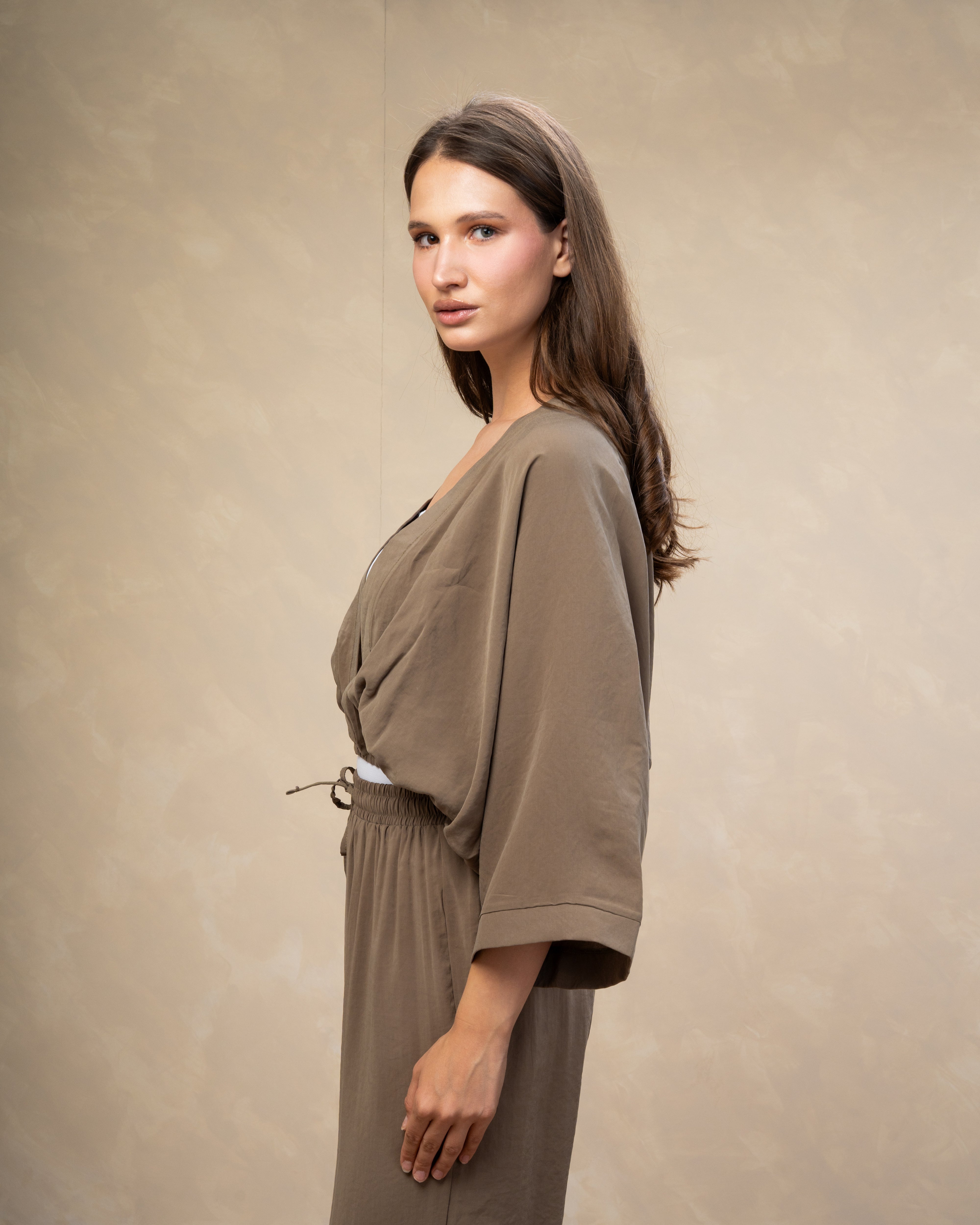 Short Plain Blouse - With Elastic Waist