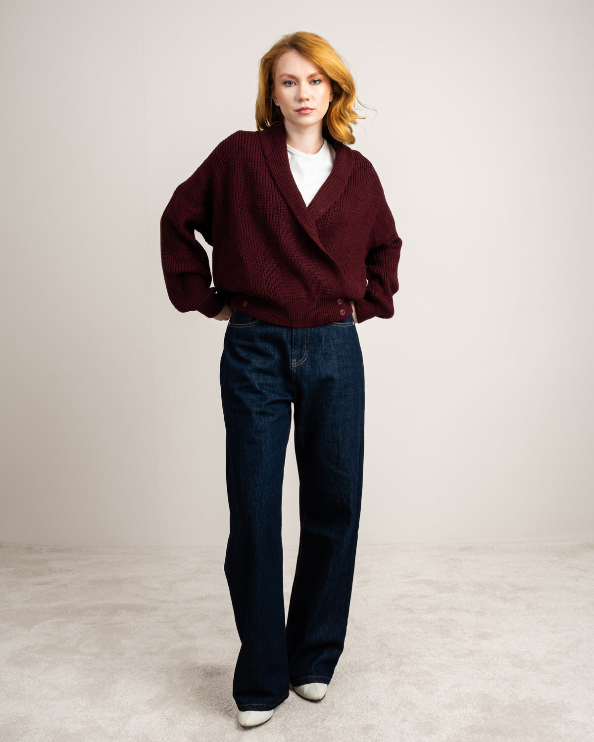 Wide Neck Knitwear Pullover - With Waist Buttons