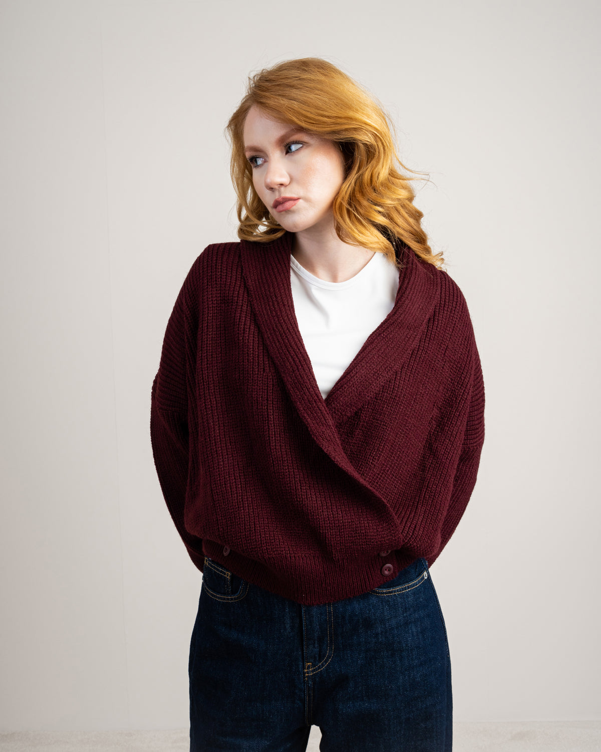 Wide Neck Knitwear Pullover - With Waist Buttons