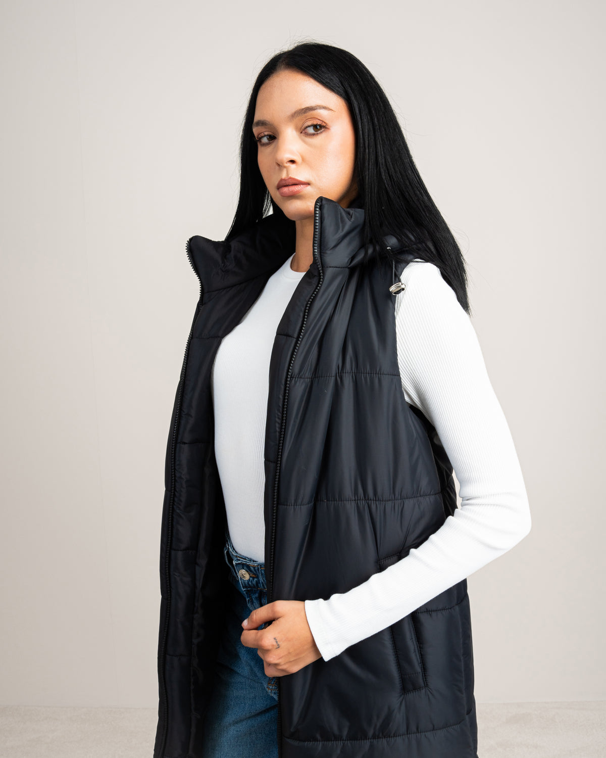 Quilted Hooded - Vest With Zipper