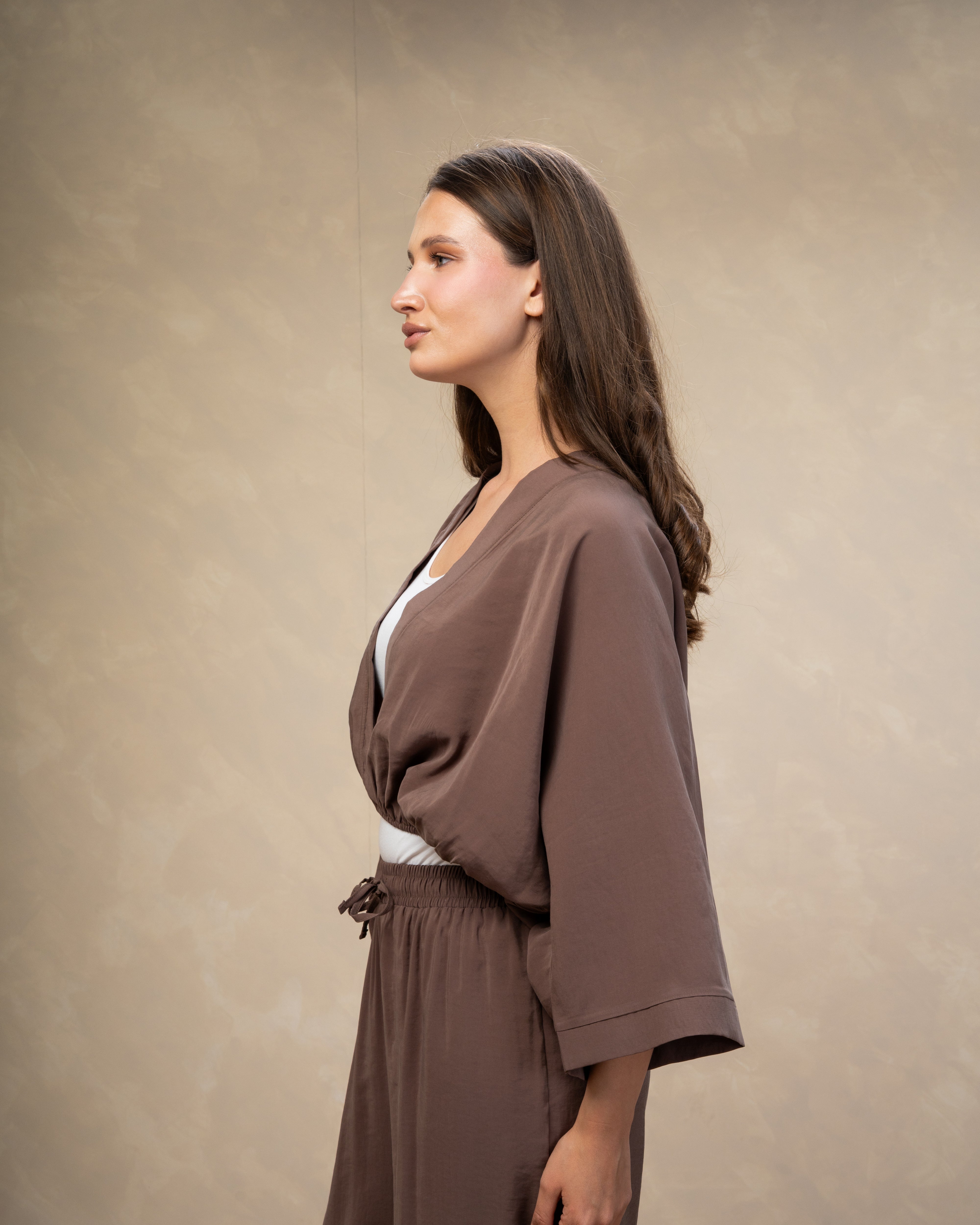 Short Plain Blouse - With Elastic Waist
