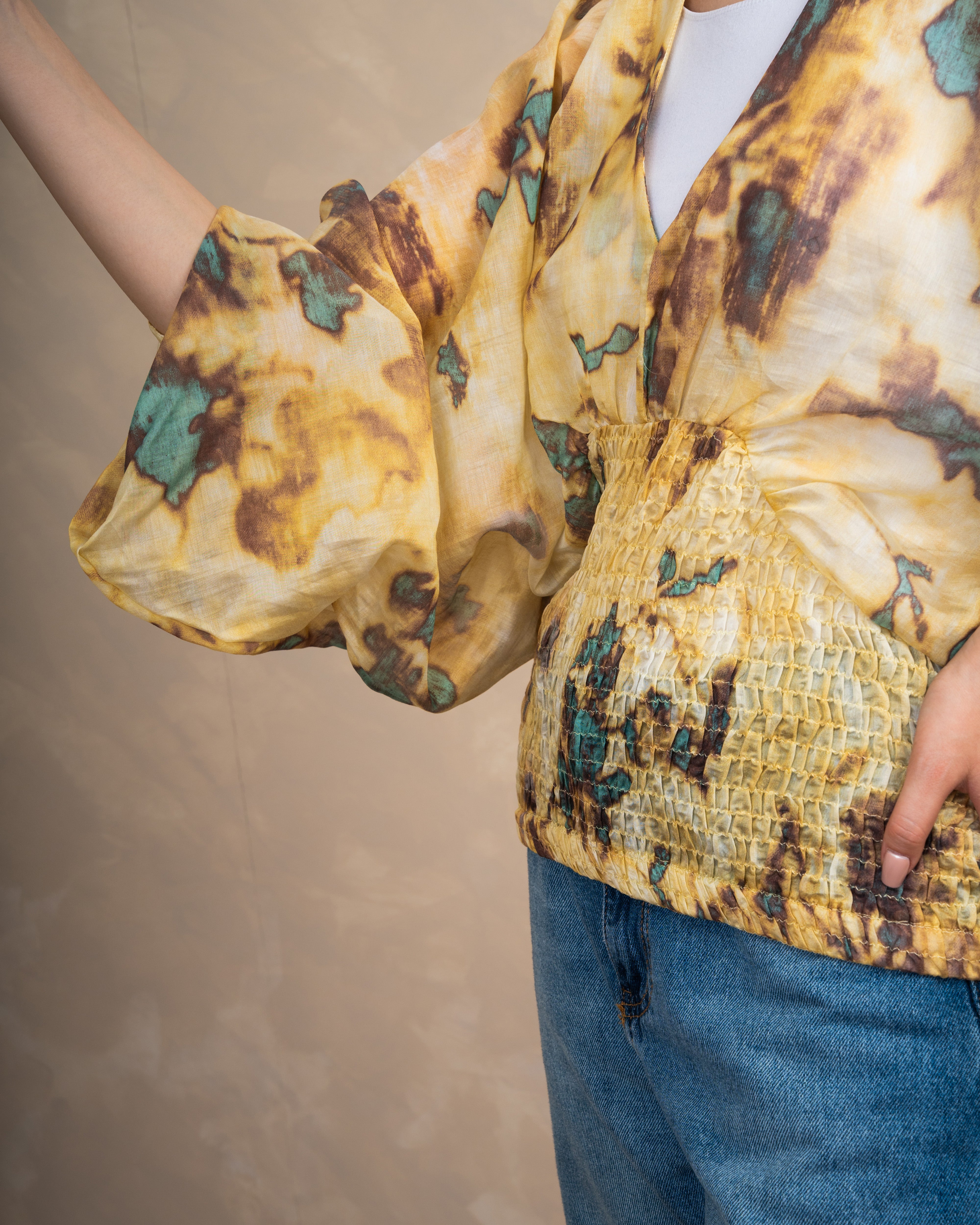 Floral Elastic Waist Blouse