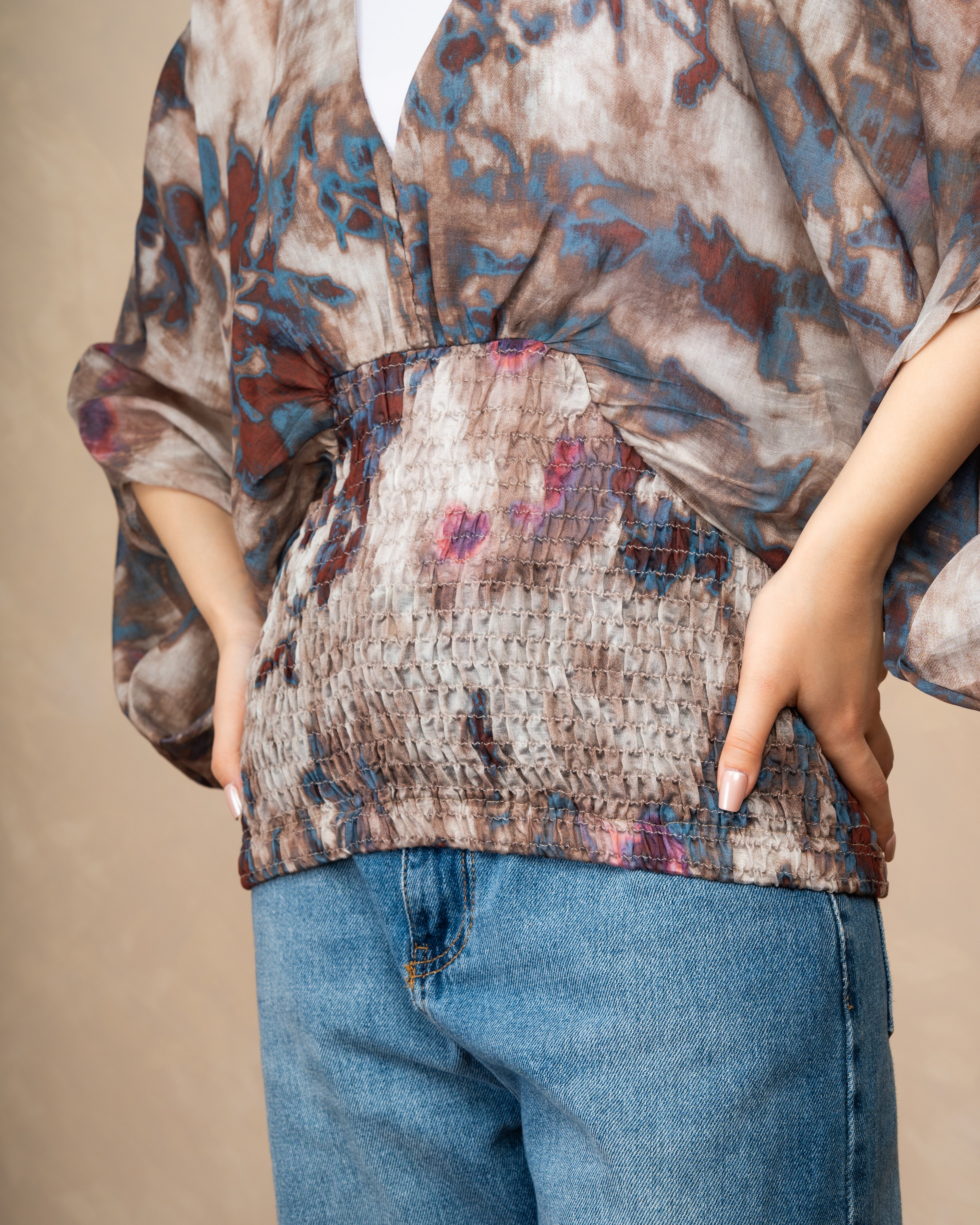 Floral Elastic Waist Blouse