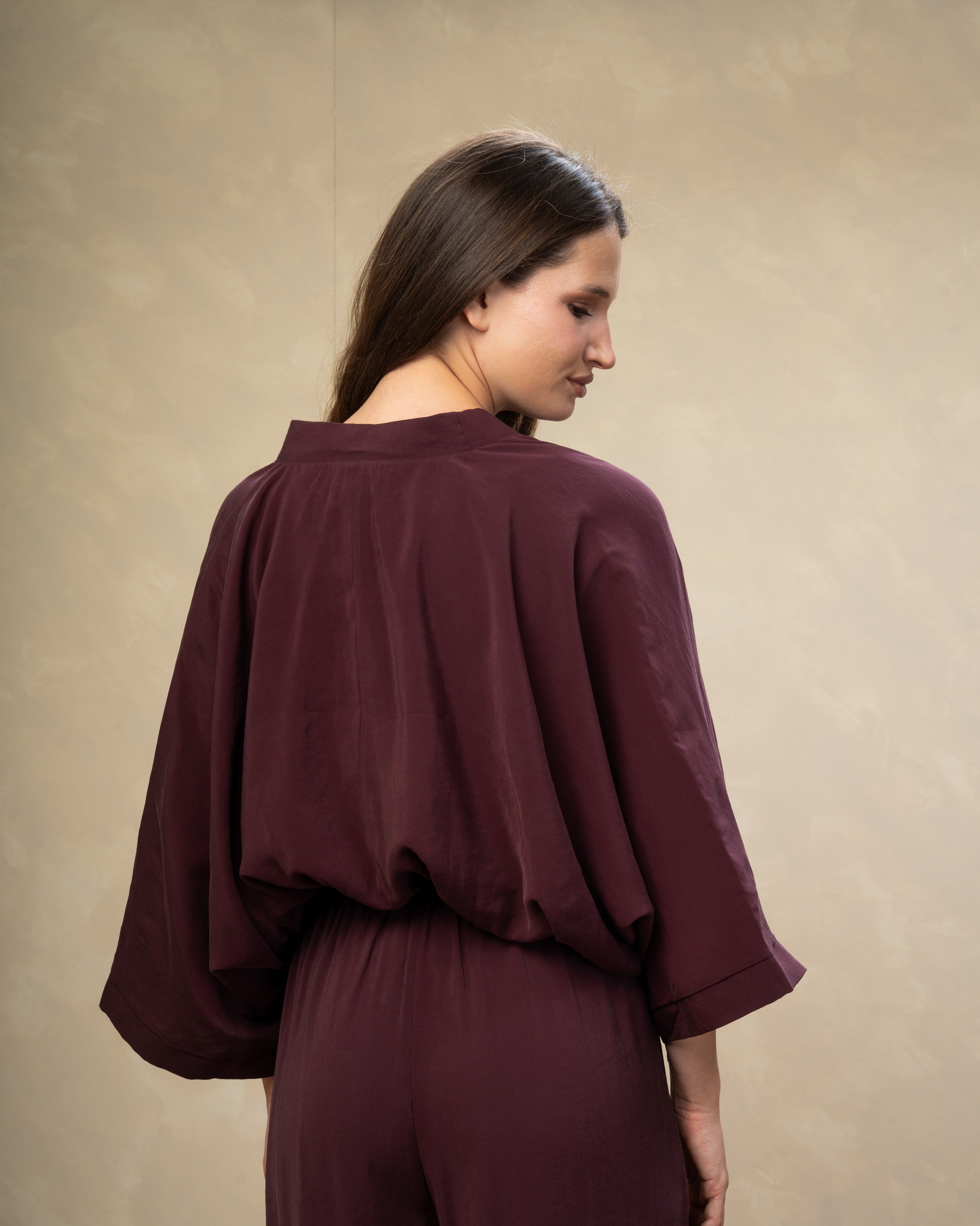 Short Plain Blouse - With Elastic Waist