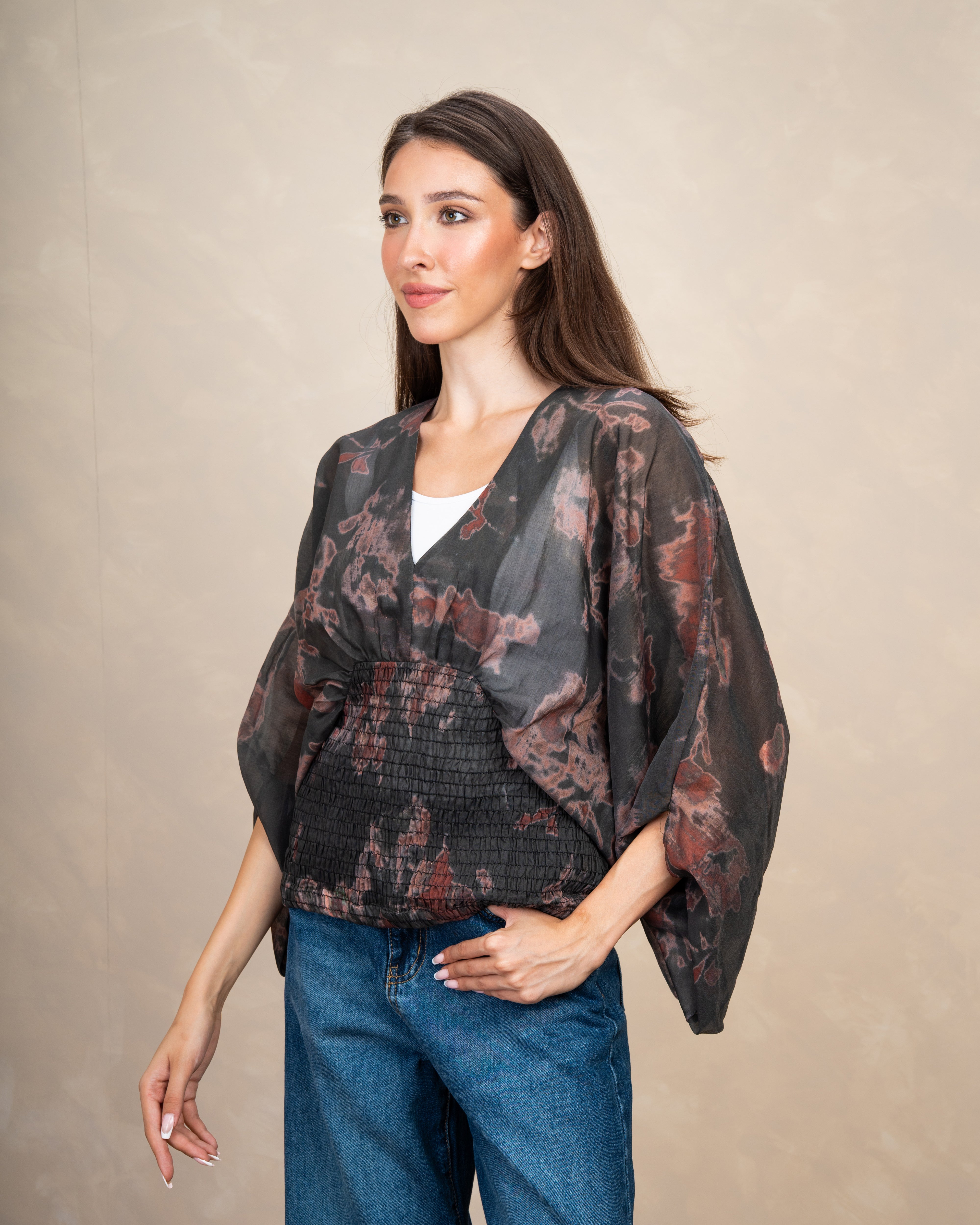 Floral Elastic Waist Blouse