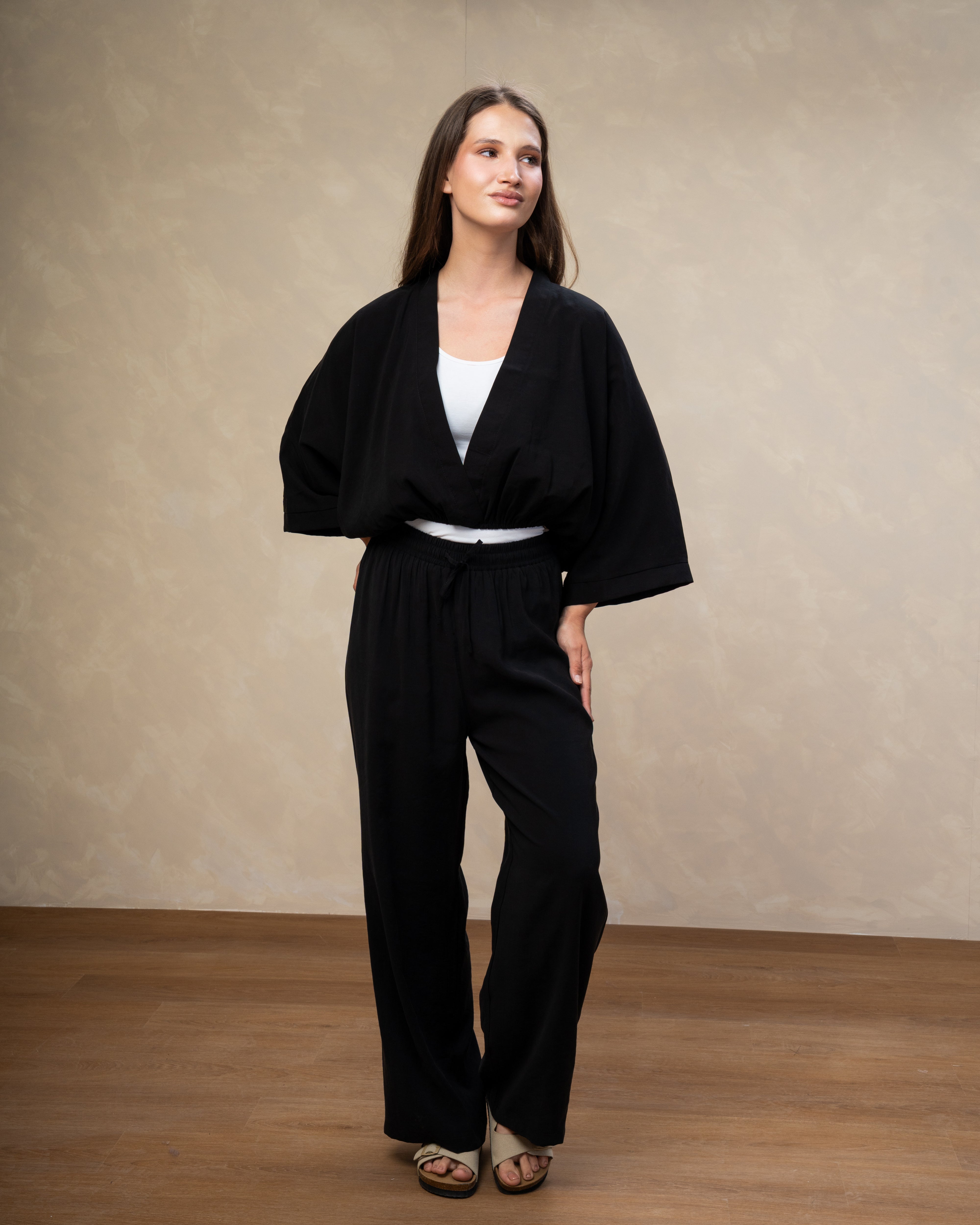 Short Plain Blouse - With Elastic Waist