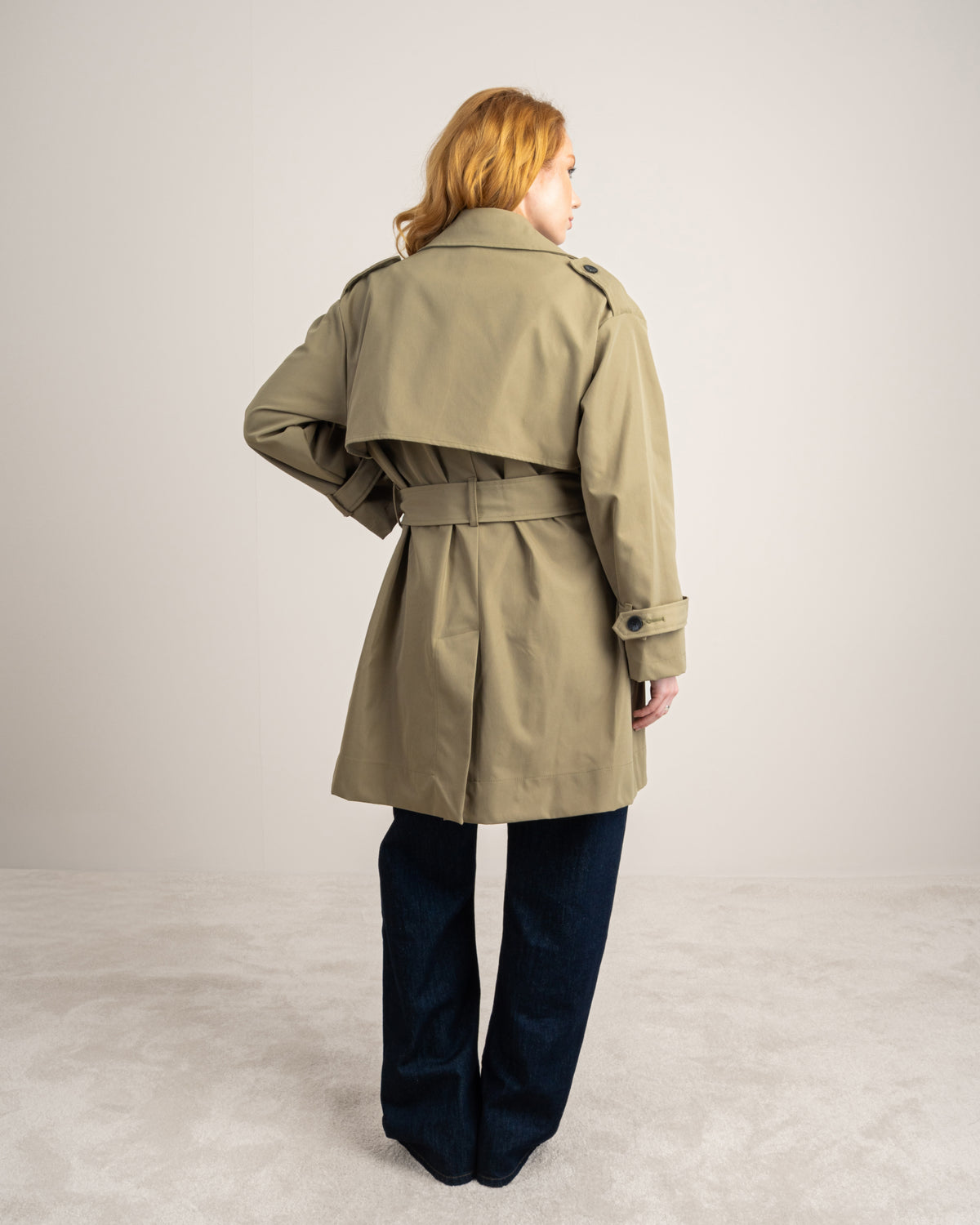 Long Gabardine Jacket - With Belt And Pockets