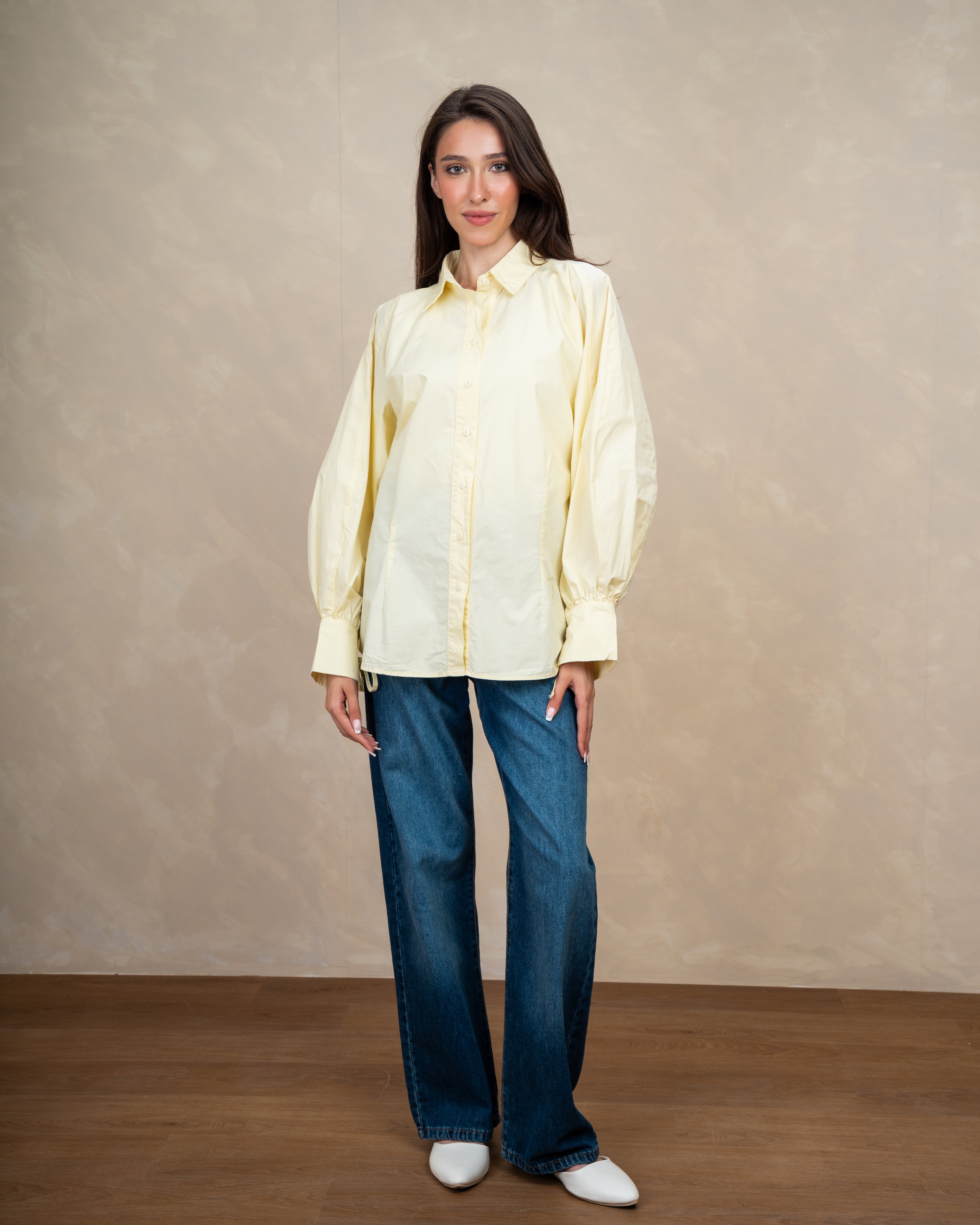 Plain Shirt With Waist Tie And Tie Cuffs