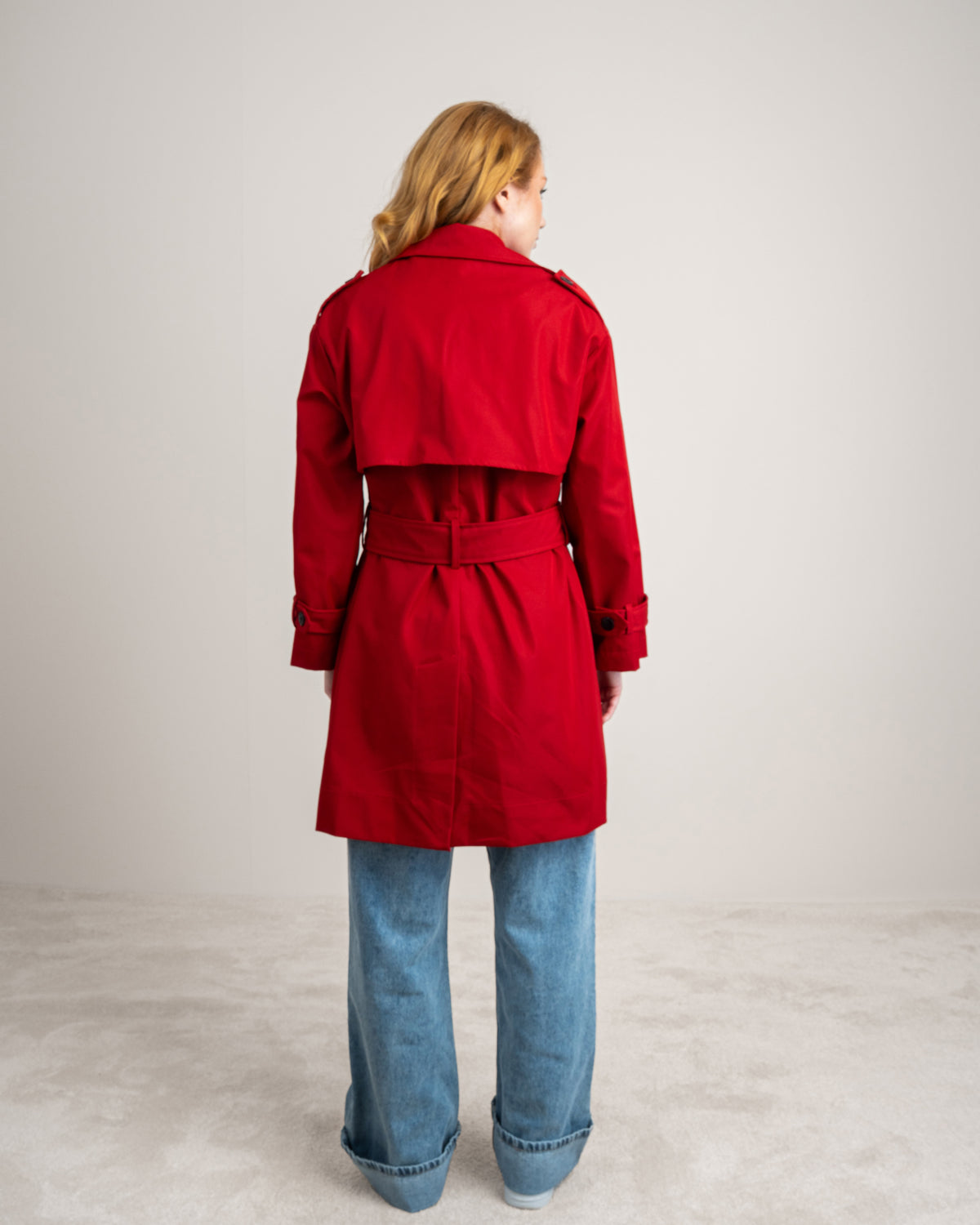 Long Gabardine Jacket - With Belt And Pockets