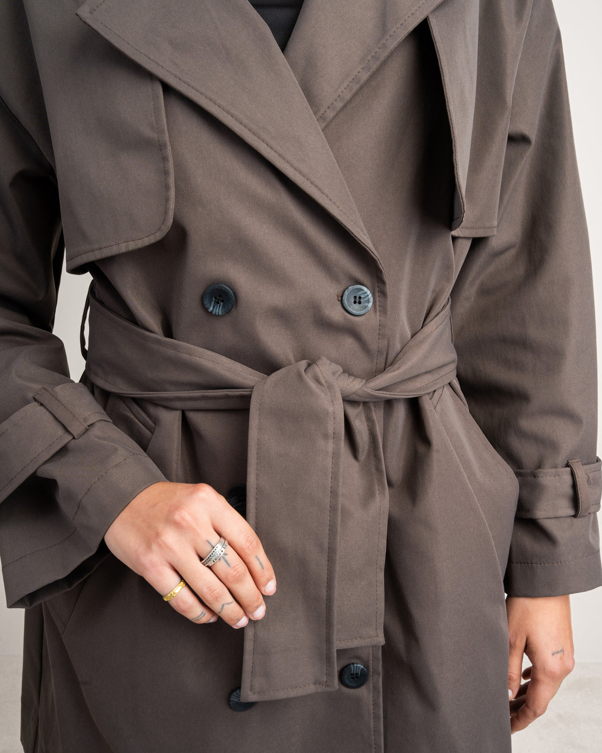 Long Gabardine Jacket - With Belt And Pockets