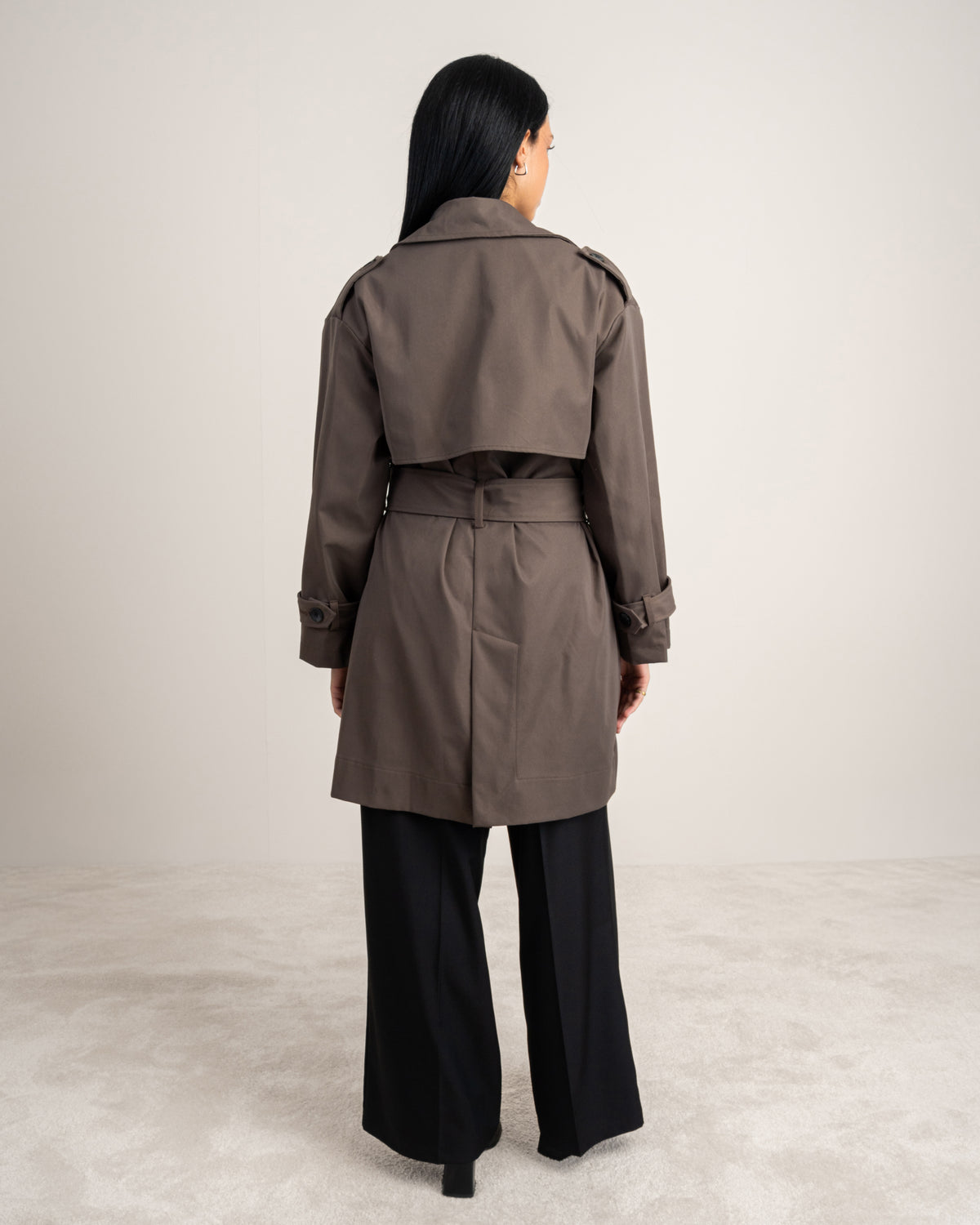 Long Gabardine Jacket - With Belt And Pockets