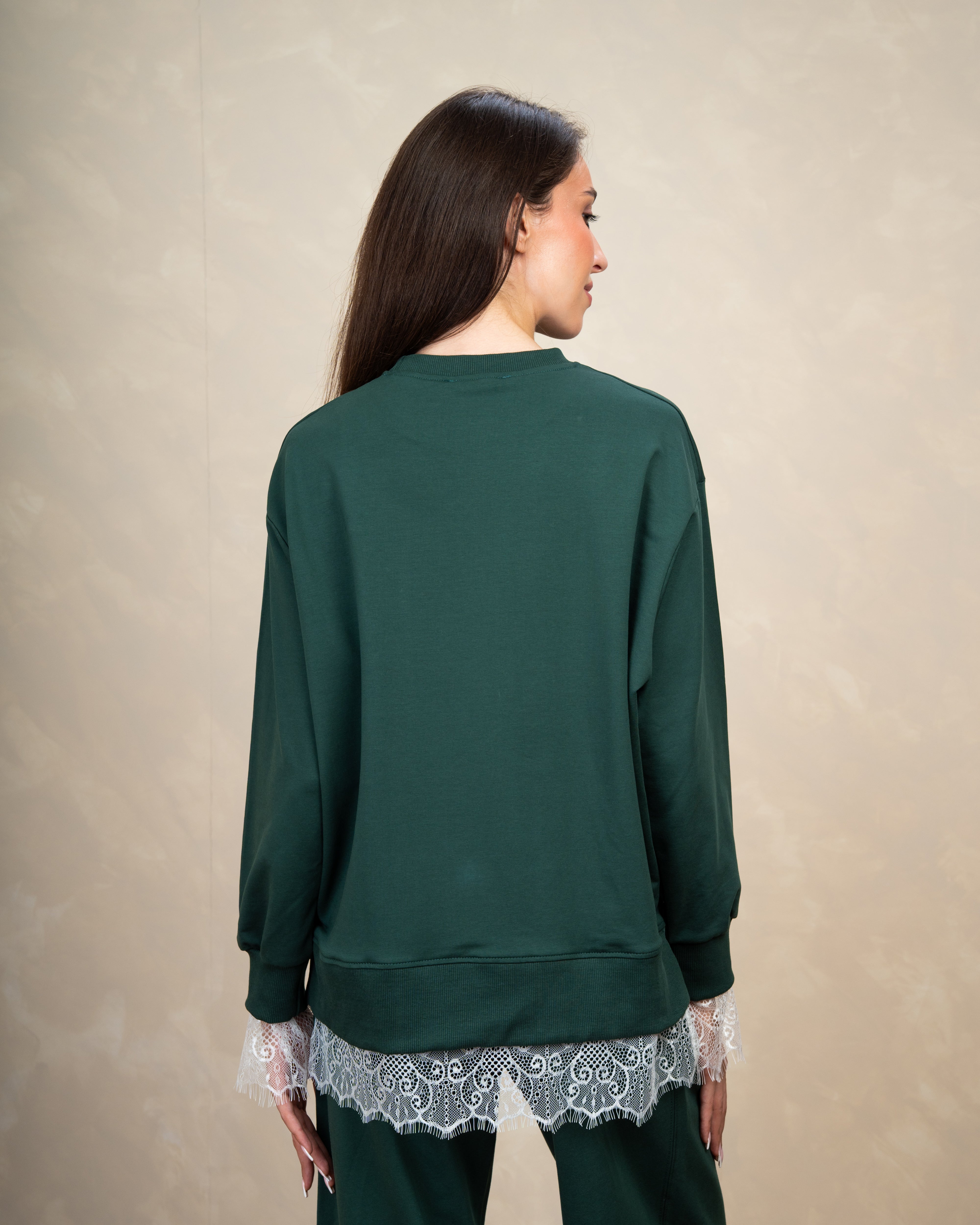 Sweatshirt With Lace Sleeves And Lace Waist