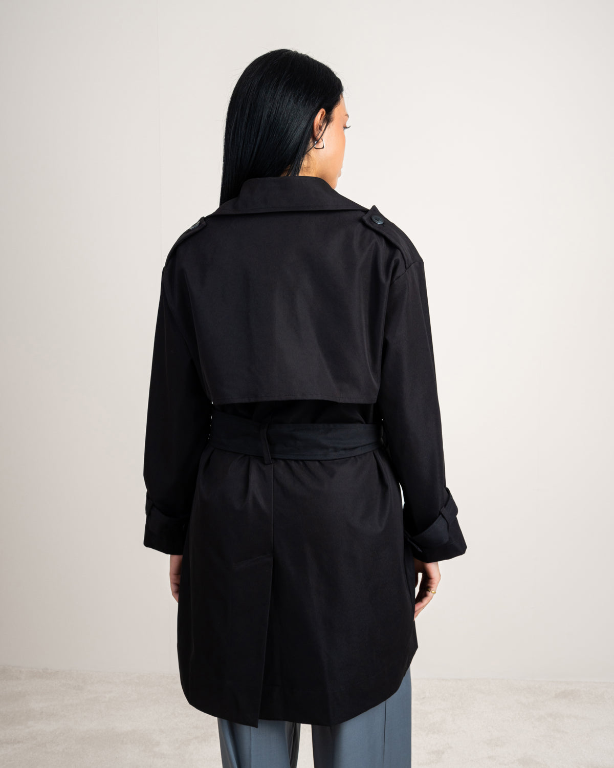 Long Gabardine Jacket - With Belt And Pockets