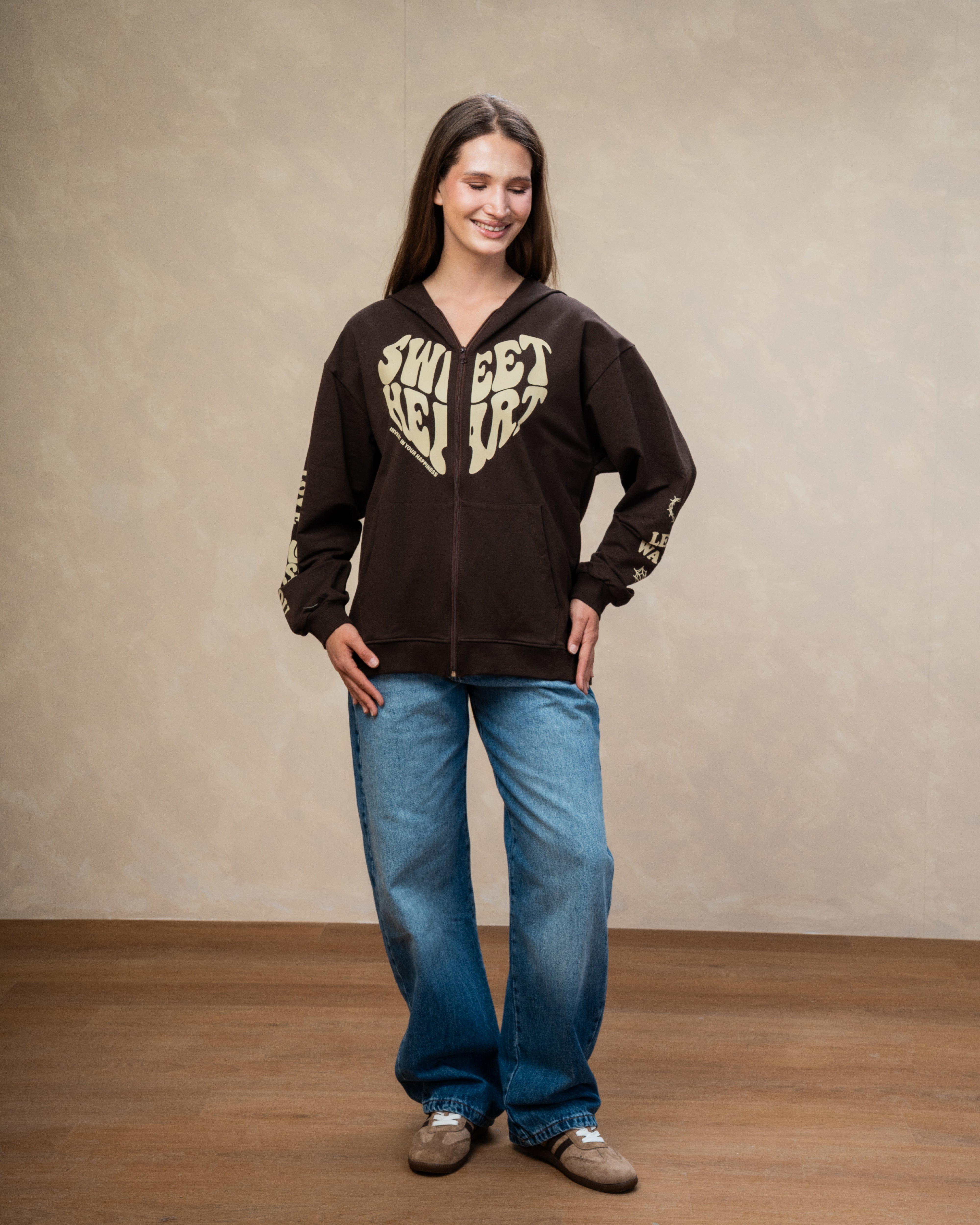 Heart Text Print Sweatshirt