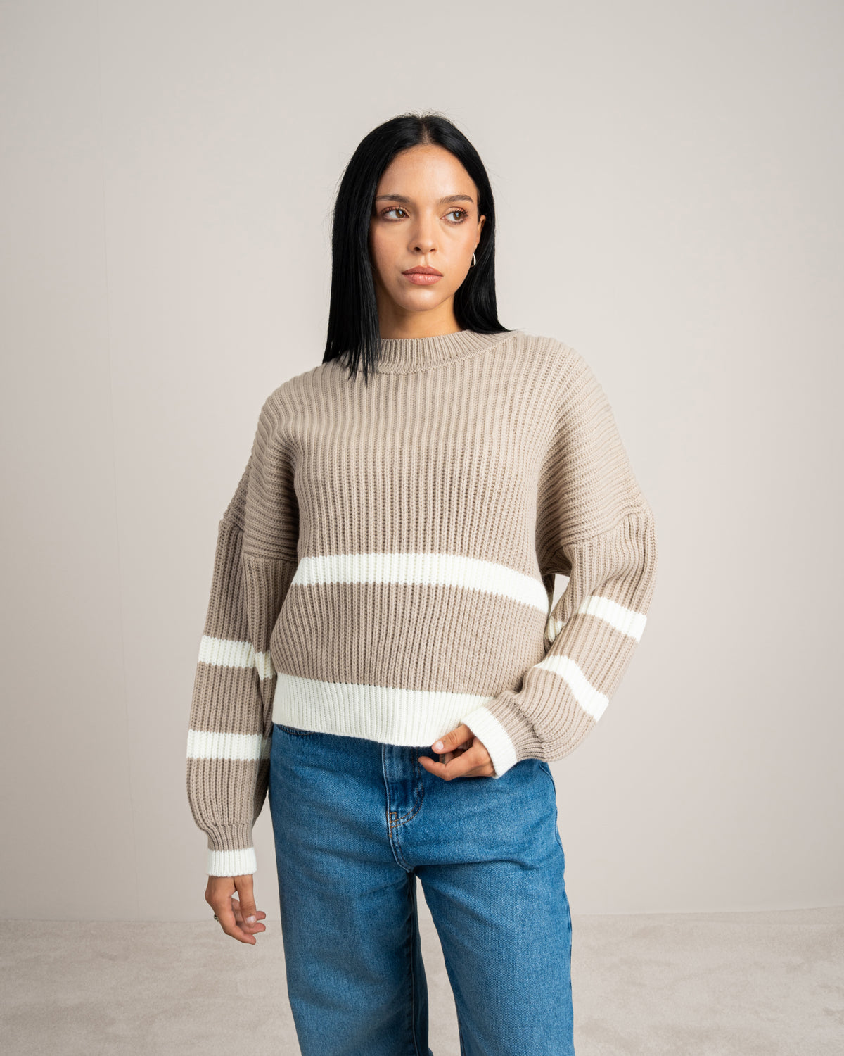 Knitwear Pullover With Contrast - Waist Stripe