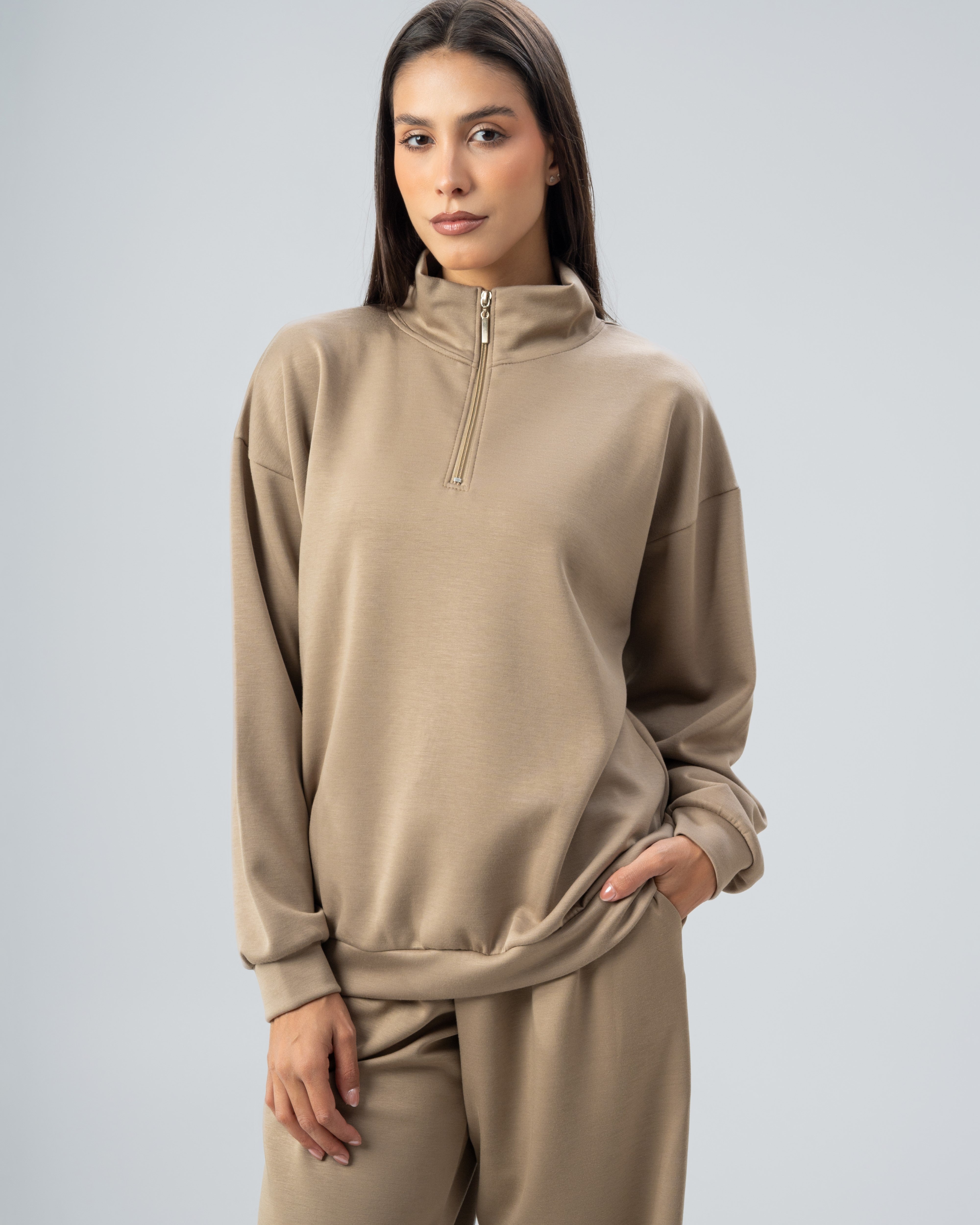 Plain Zip Neck Sweatshirt
