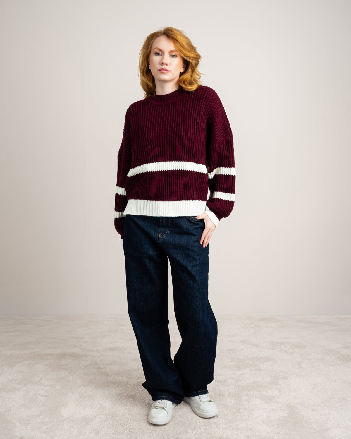 Knitwear Pullover With Contrast - Waist Stripe