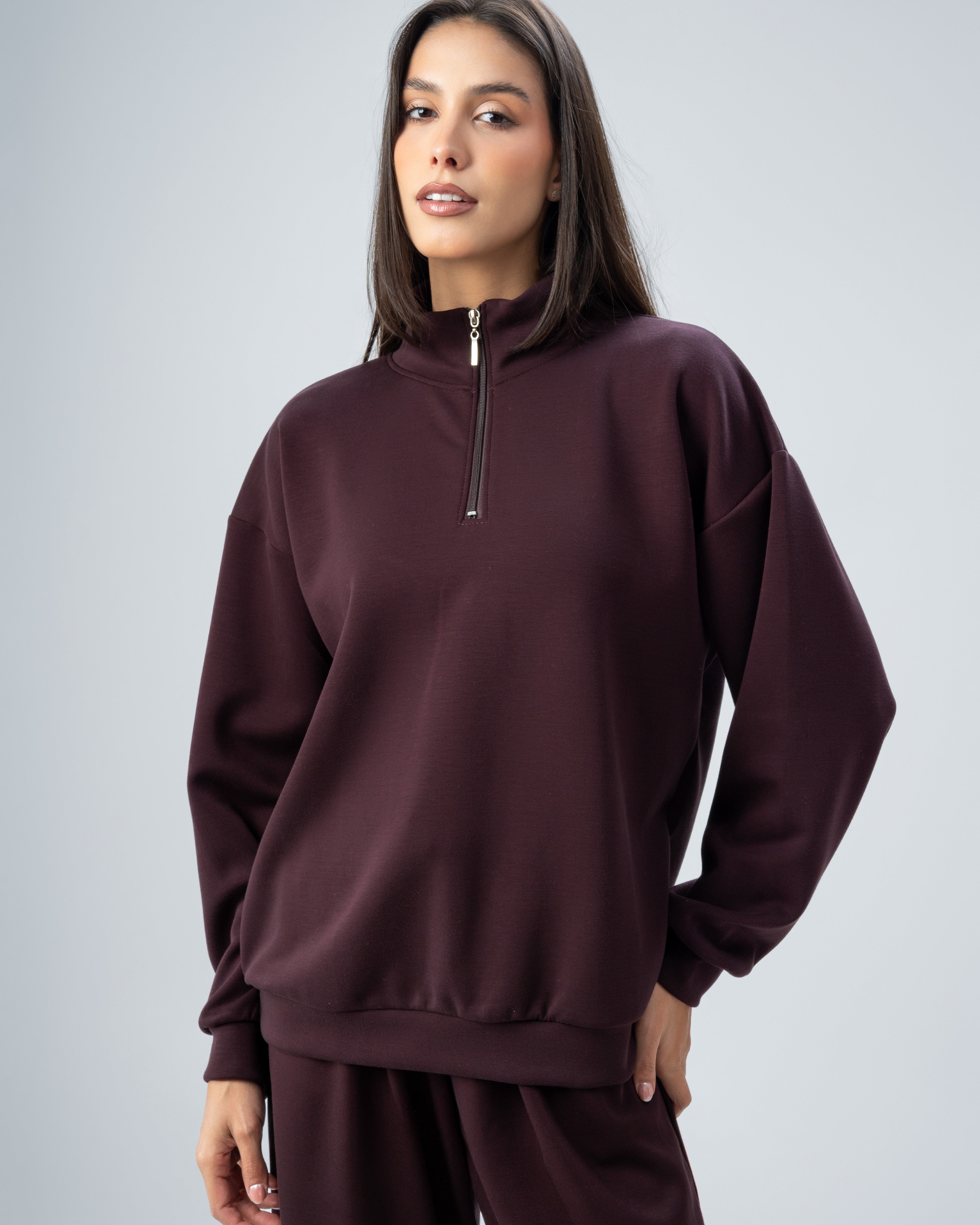 Plain Zip Neck Sweatshirt