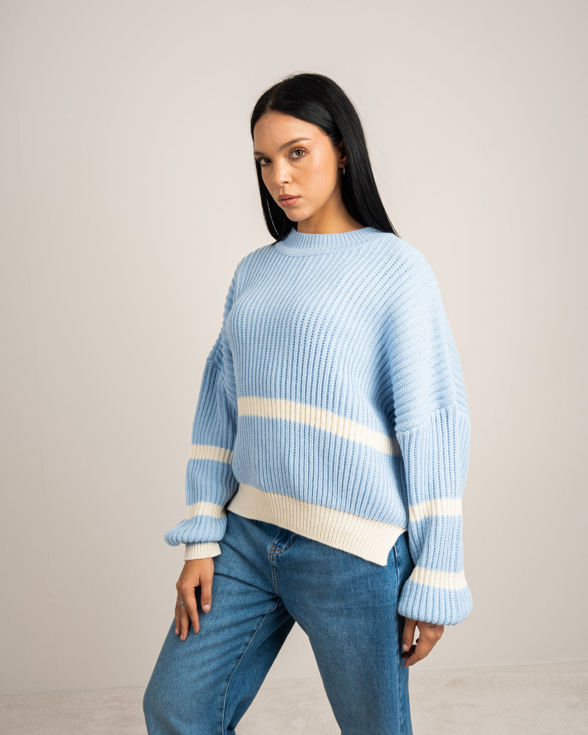 Knitwear Pullover With Contrast - Waist Stripe