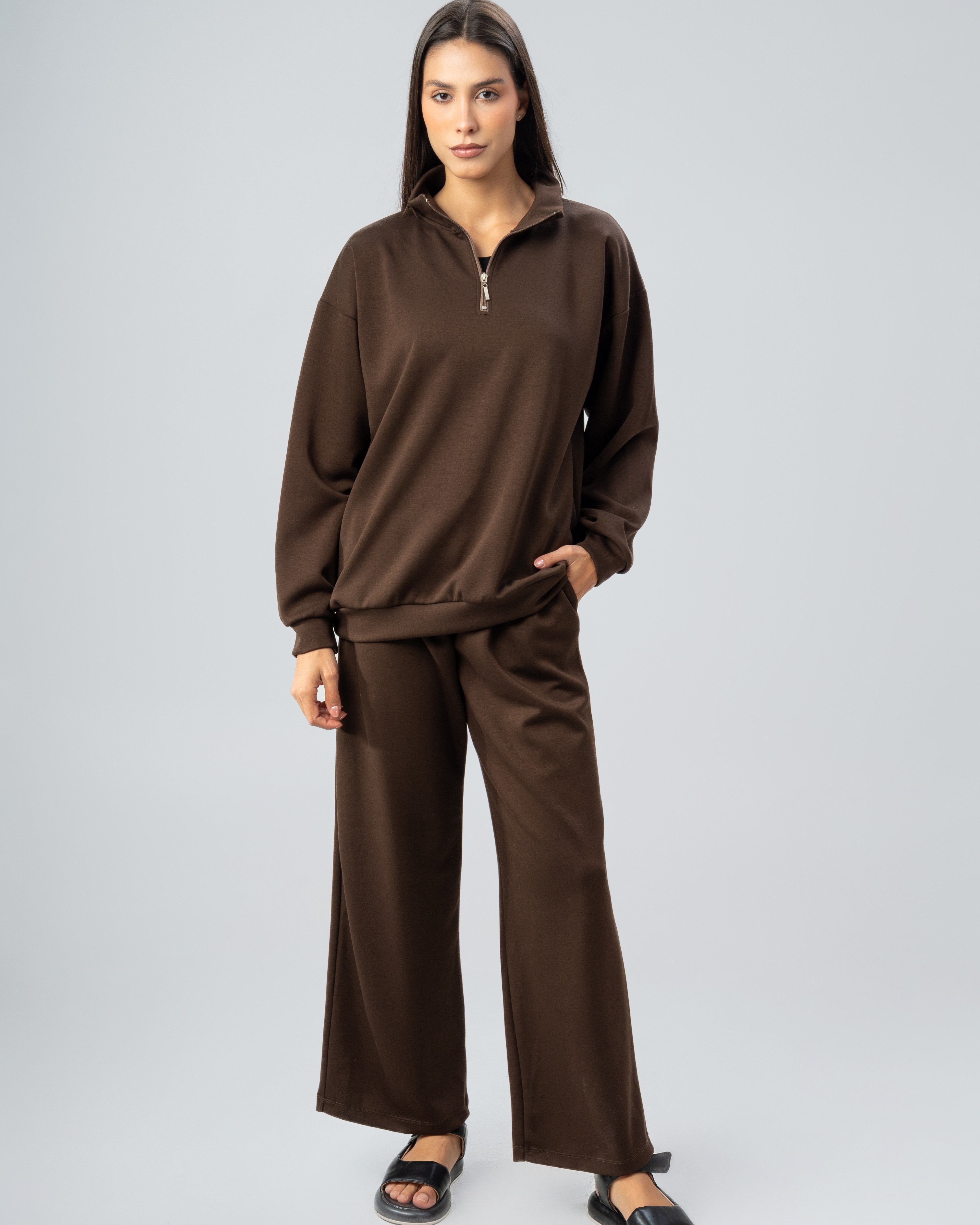 Plain Zip Neck Sweatshirt