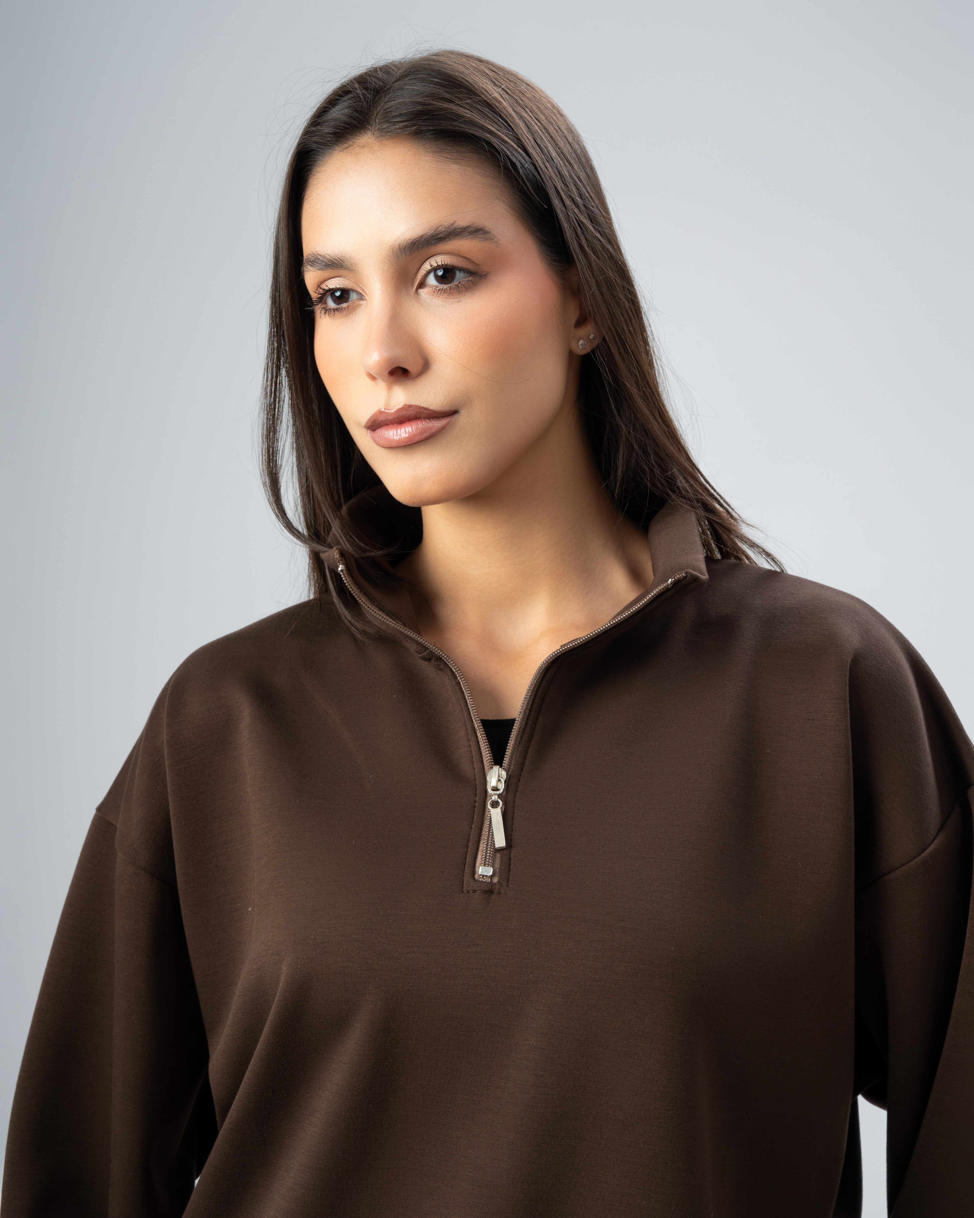 Plain Zip Neck Sweatshirt