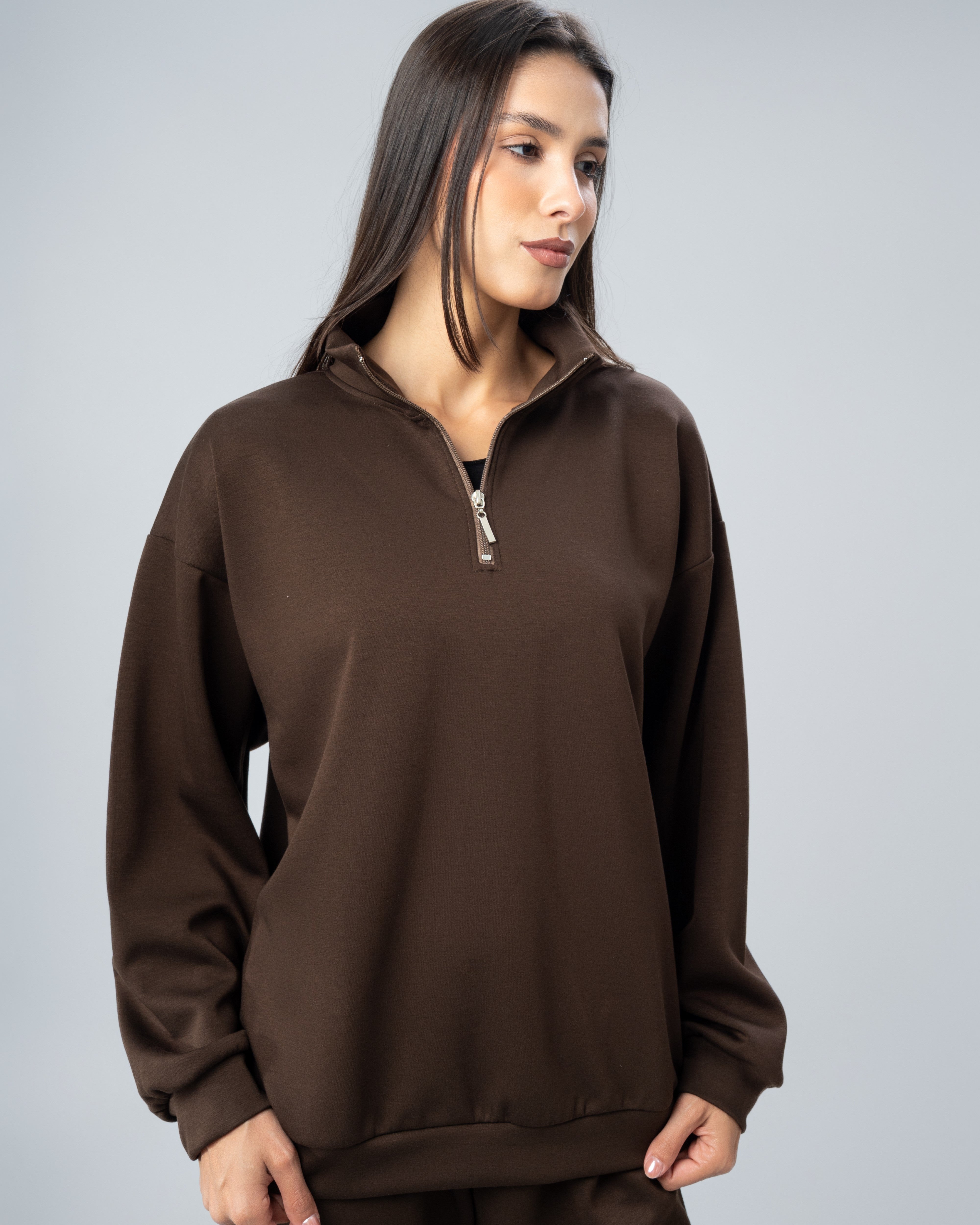 Plain Zip Neck Sweatshirt