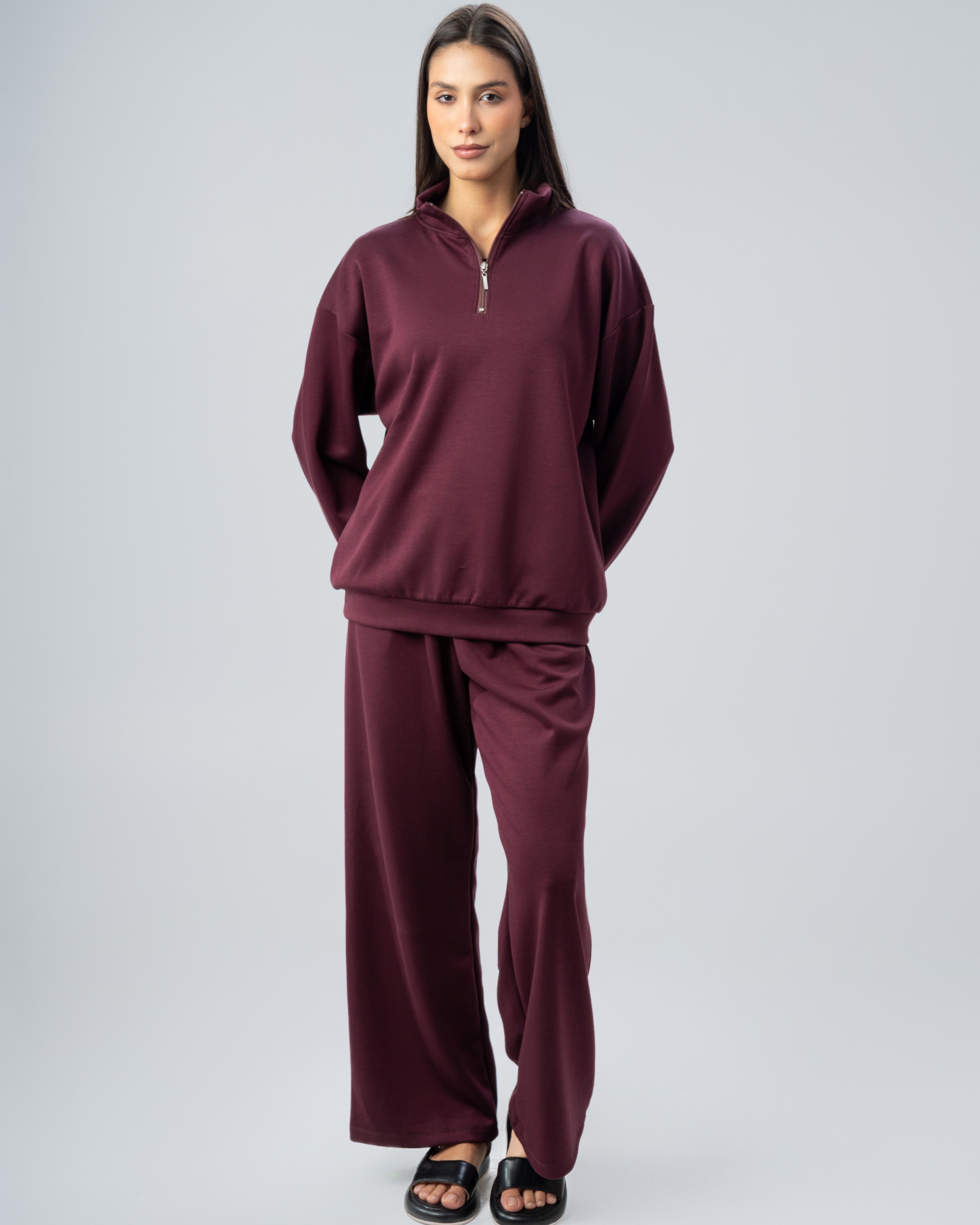 Plain Zip Neck Sweatshirt