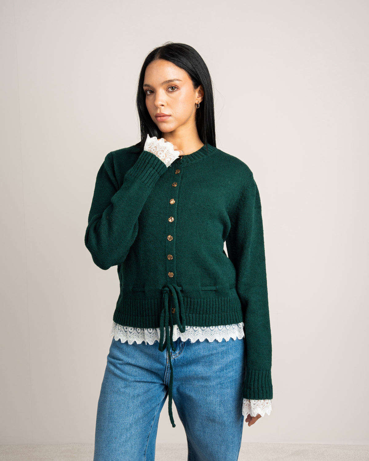 Knitwear Cardigan - With Lace Sleeves