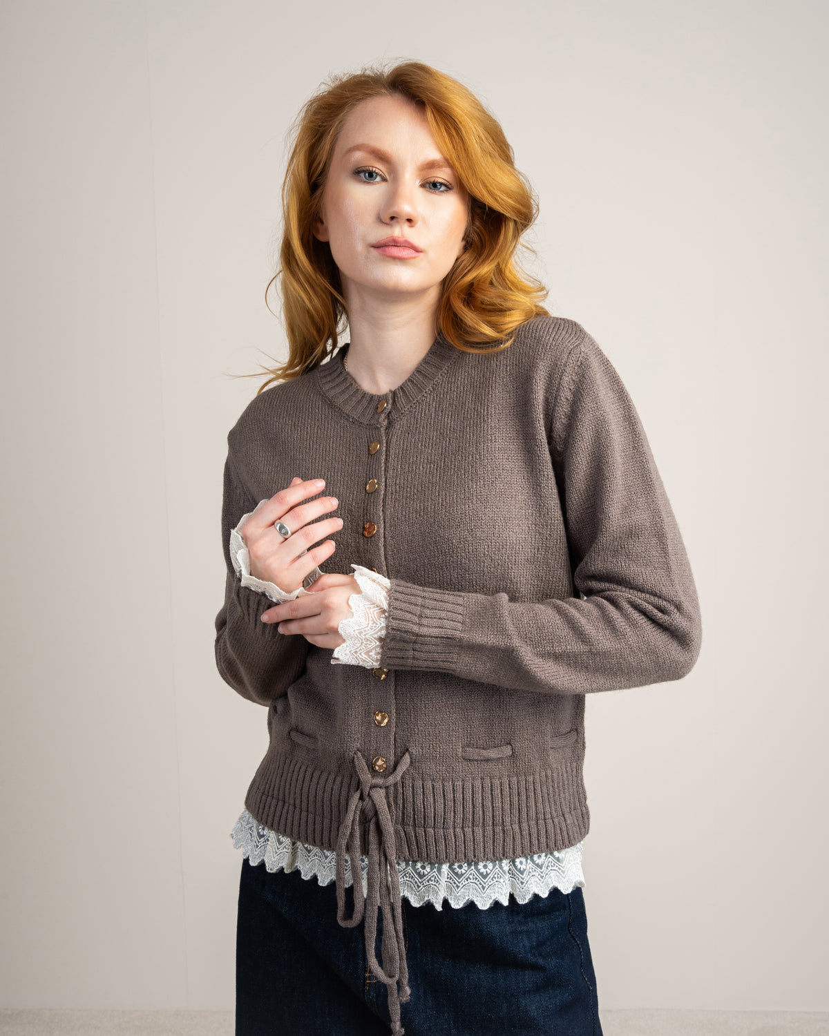 Knitwear Cardigan - With Lace Sleeves