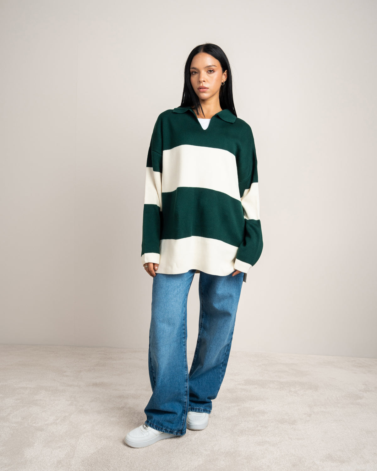 Oversized Knitwear Pullover - With Open Collar