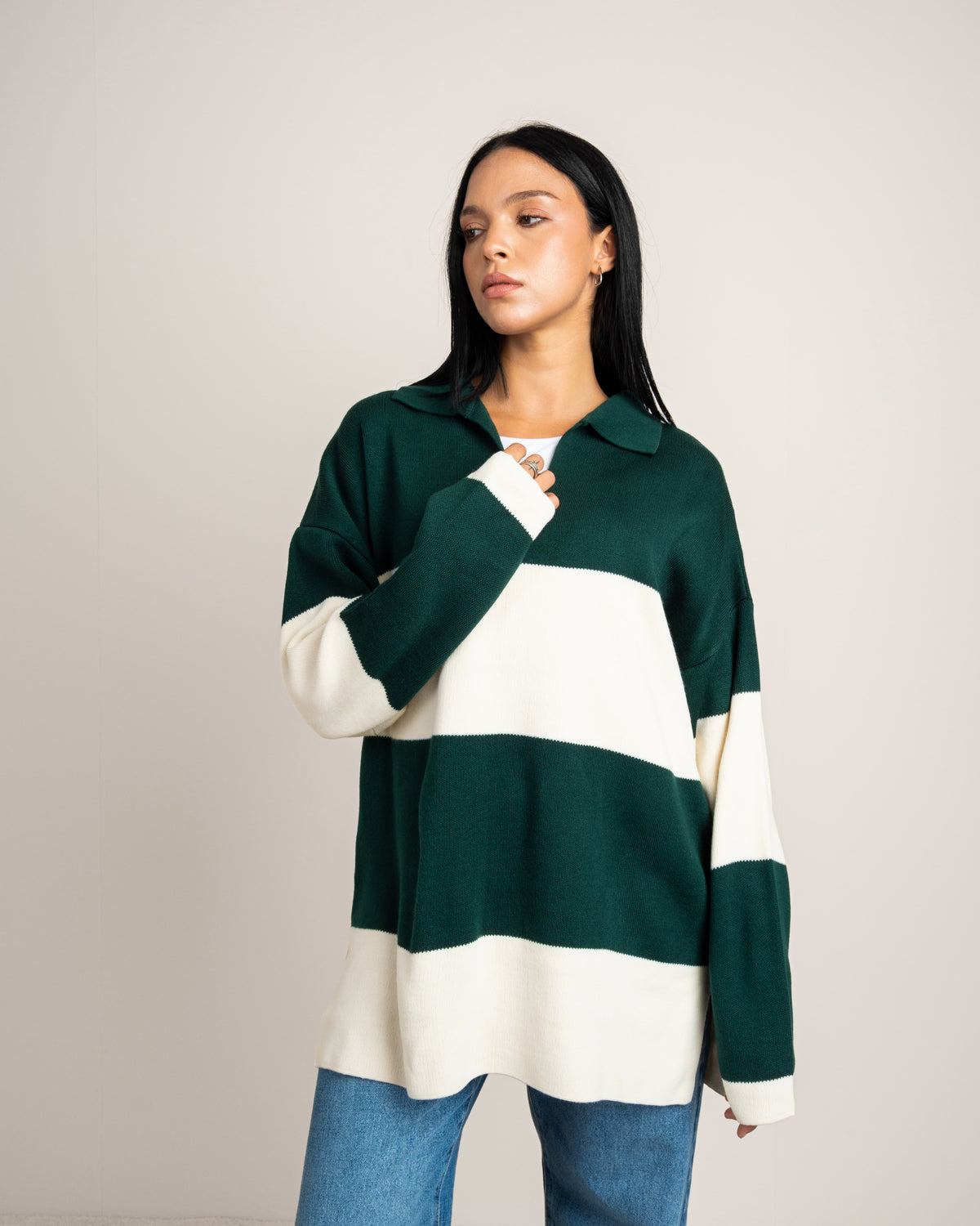 Oversized Knitwear Pullover - With Open Collar