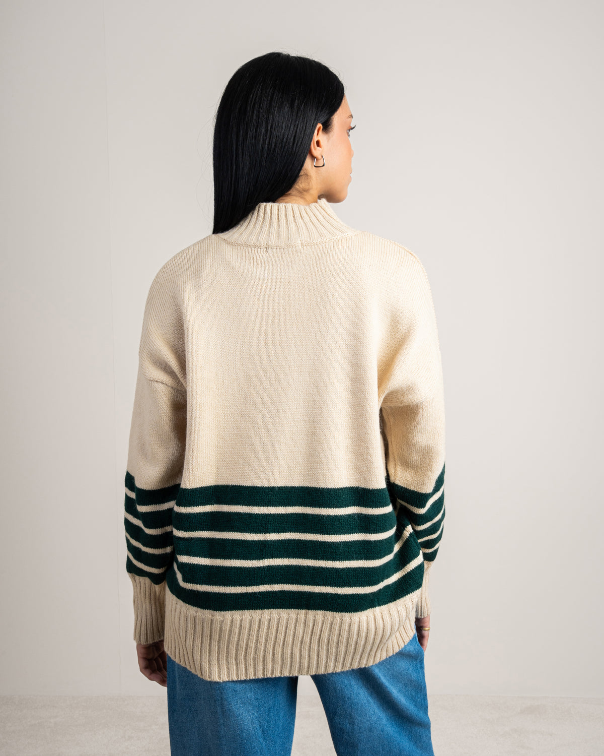 High Neck Knitwear Pullover - With Striped Details