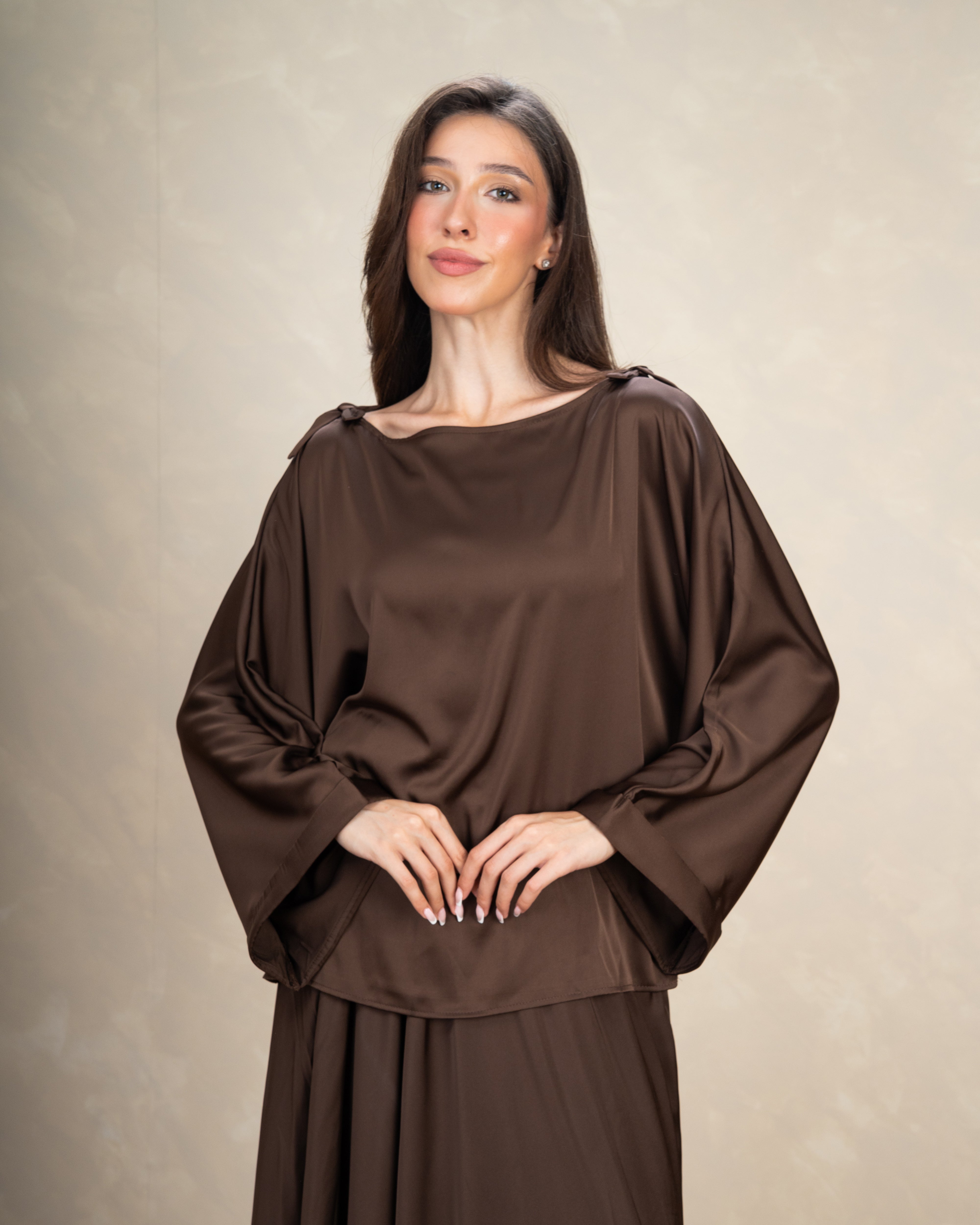 Satin Blouse With Bow Shoulders