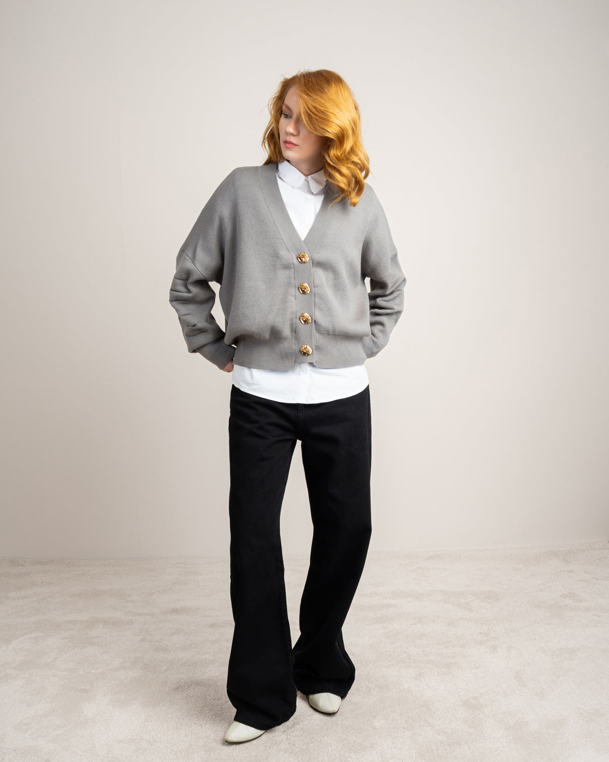Cropped Cardigan - With Gold Buttons