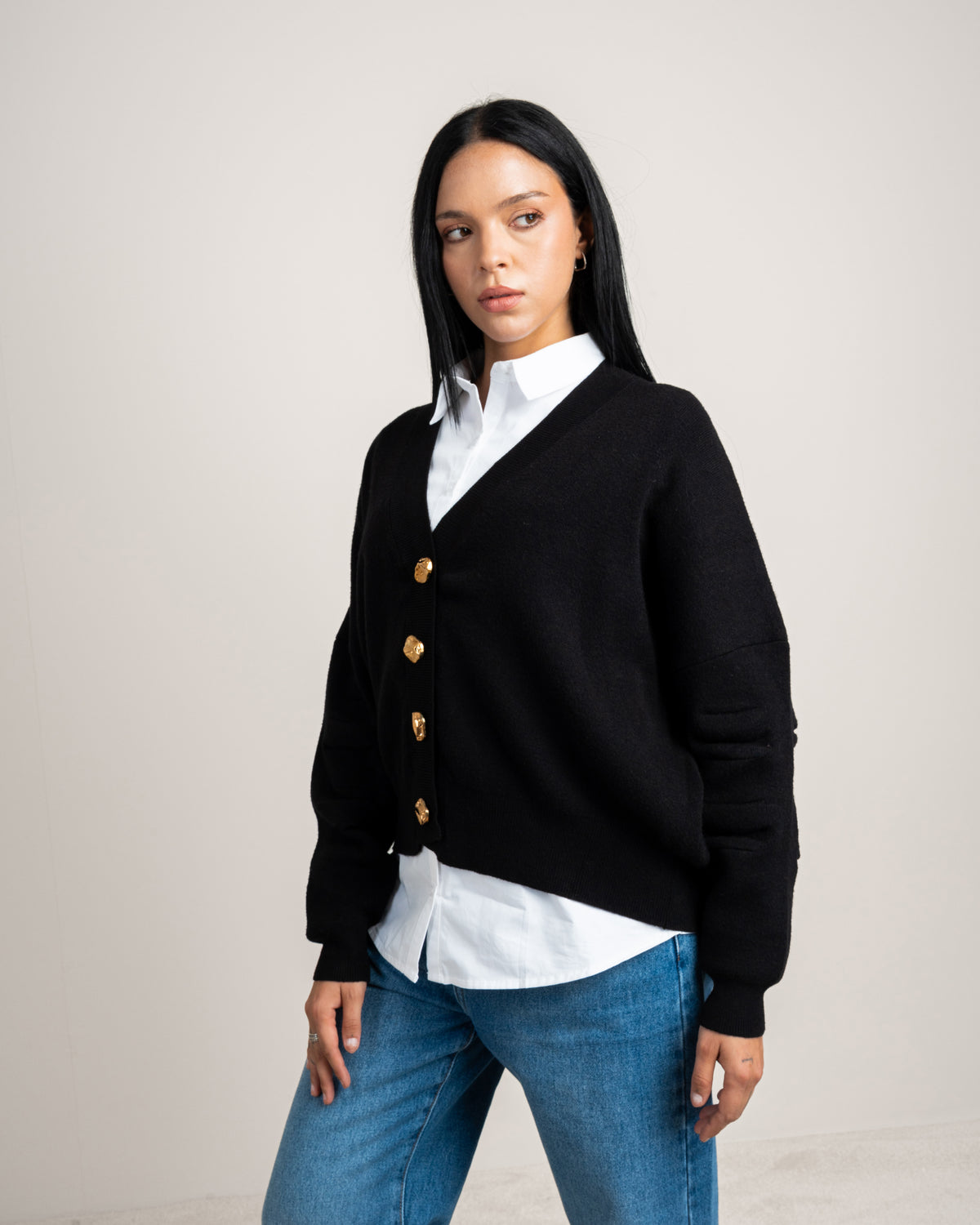 Cropped Cardigan - With Gold Buttons