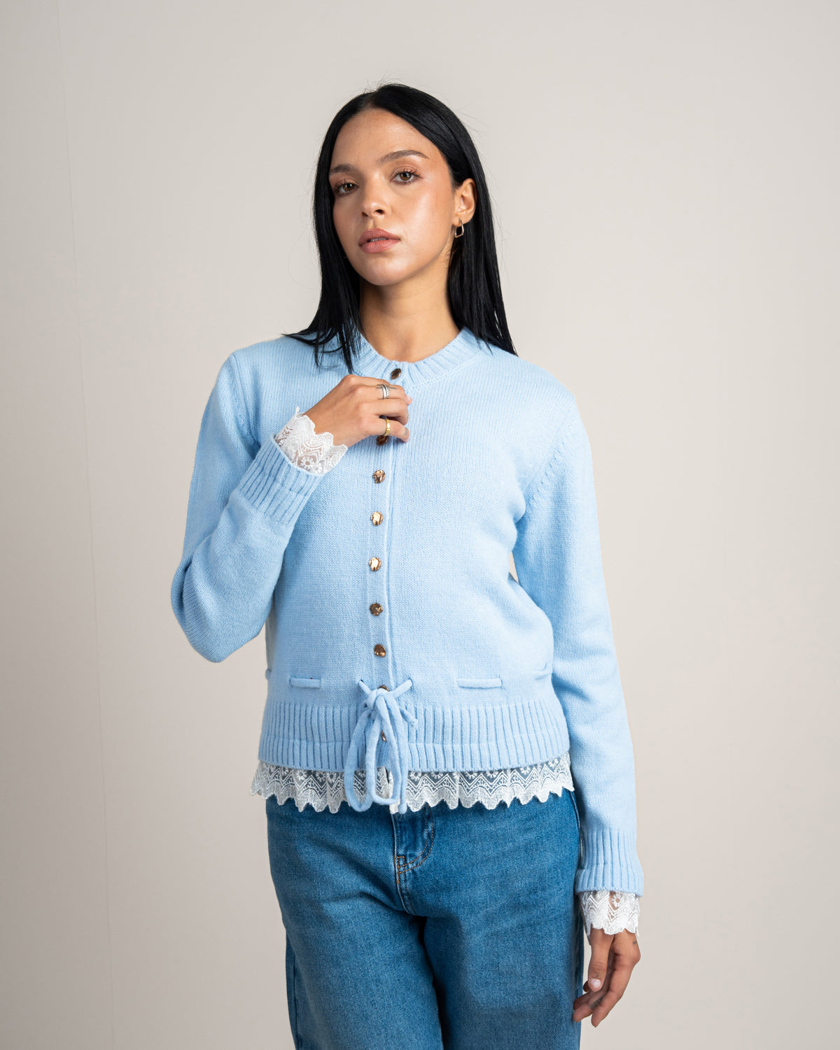 Knitwear Cardigan - With Lace Sleeves