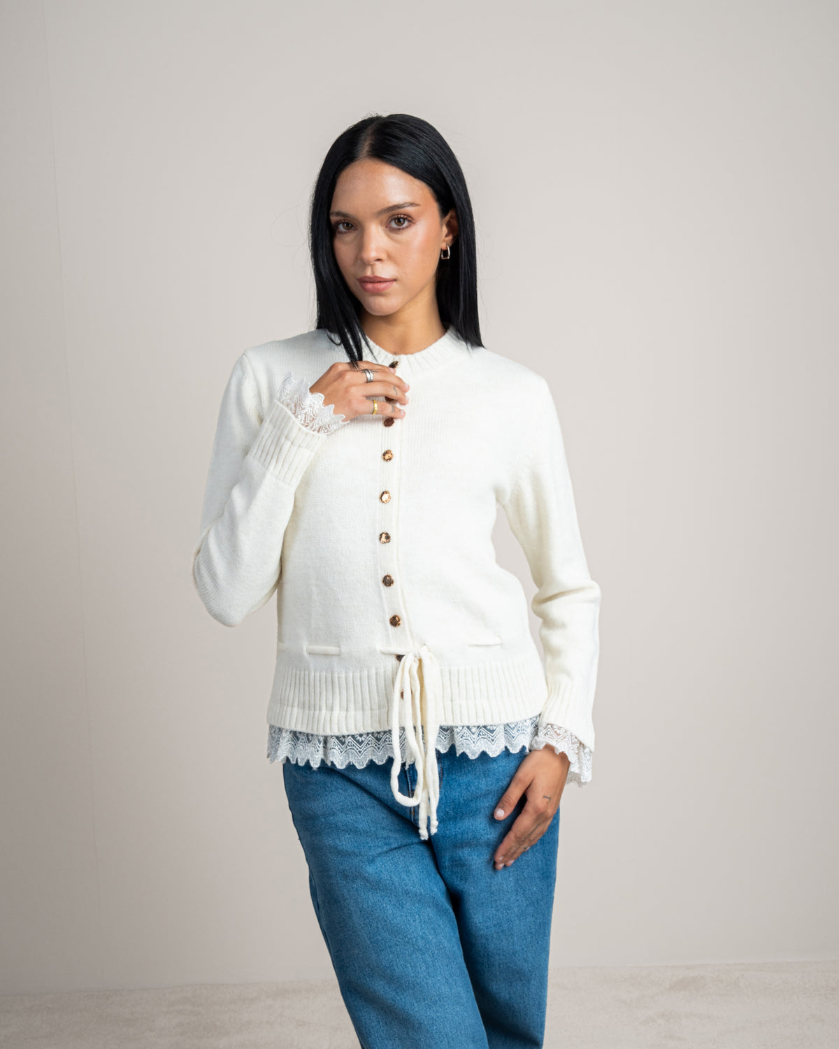 Knitwear Cardigan - With Lace Sleeves