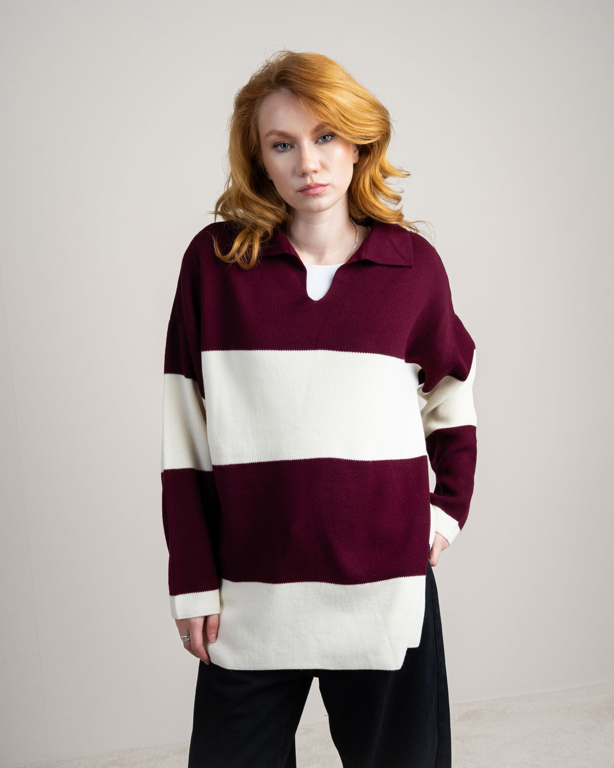 Oversized Knitwear Pullover - With Open Collar