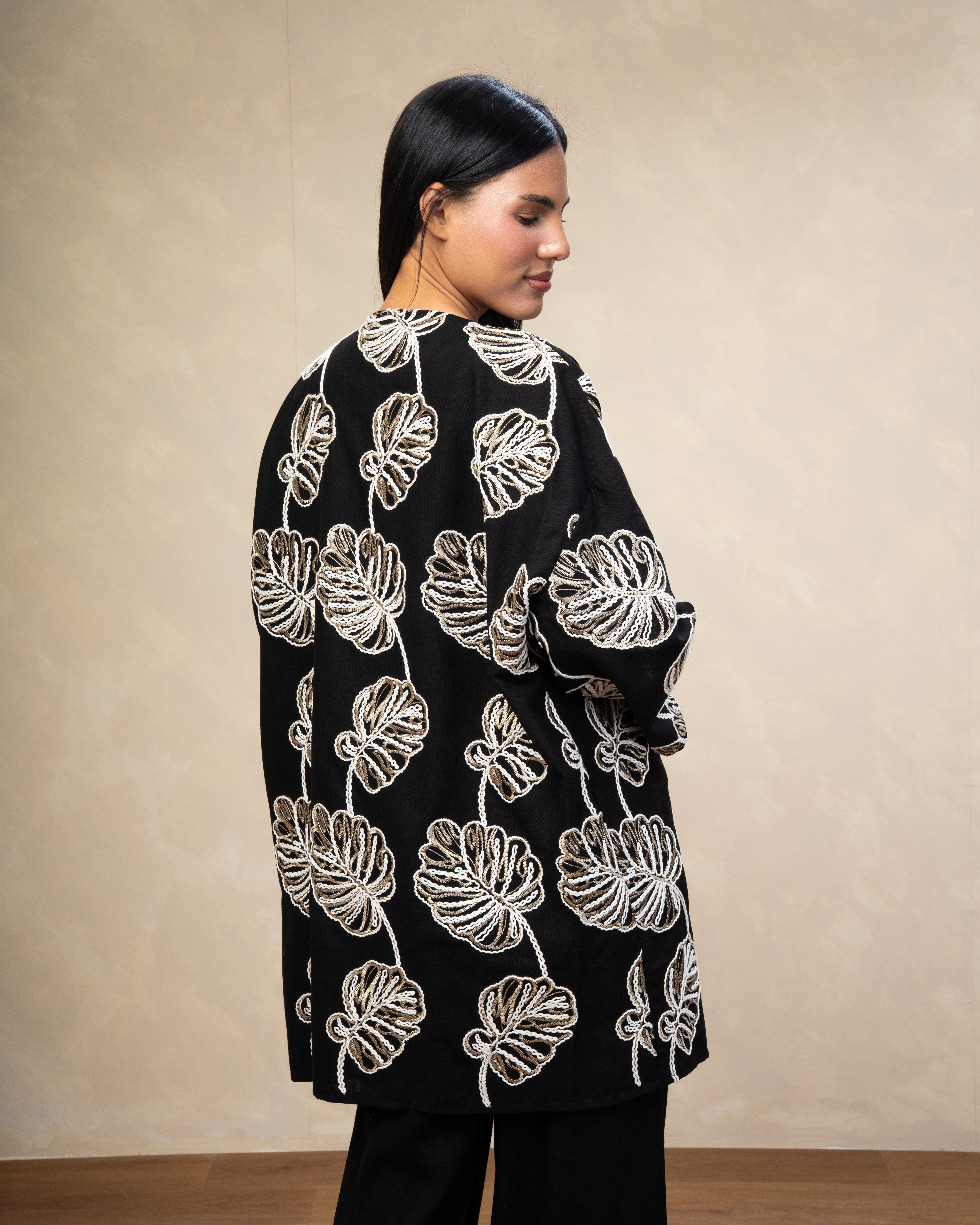 Leaf Embroidered Kimono