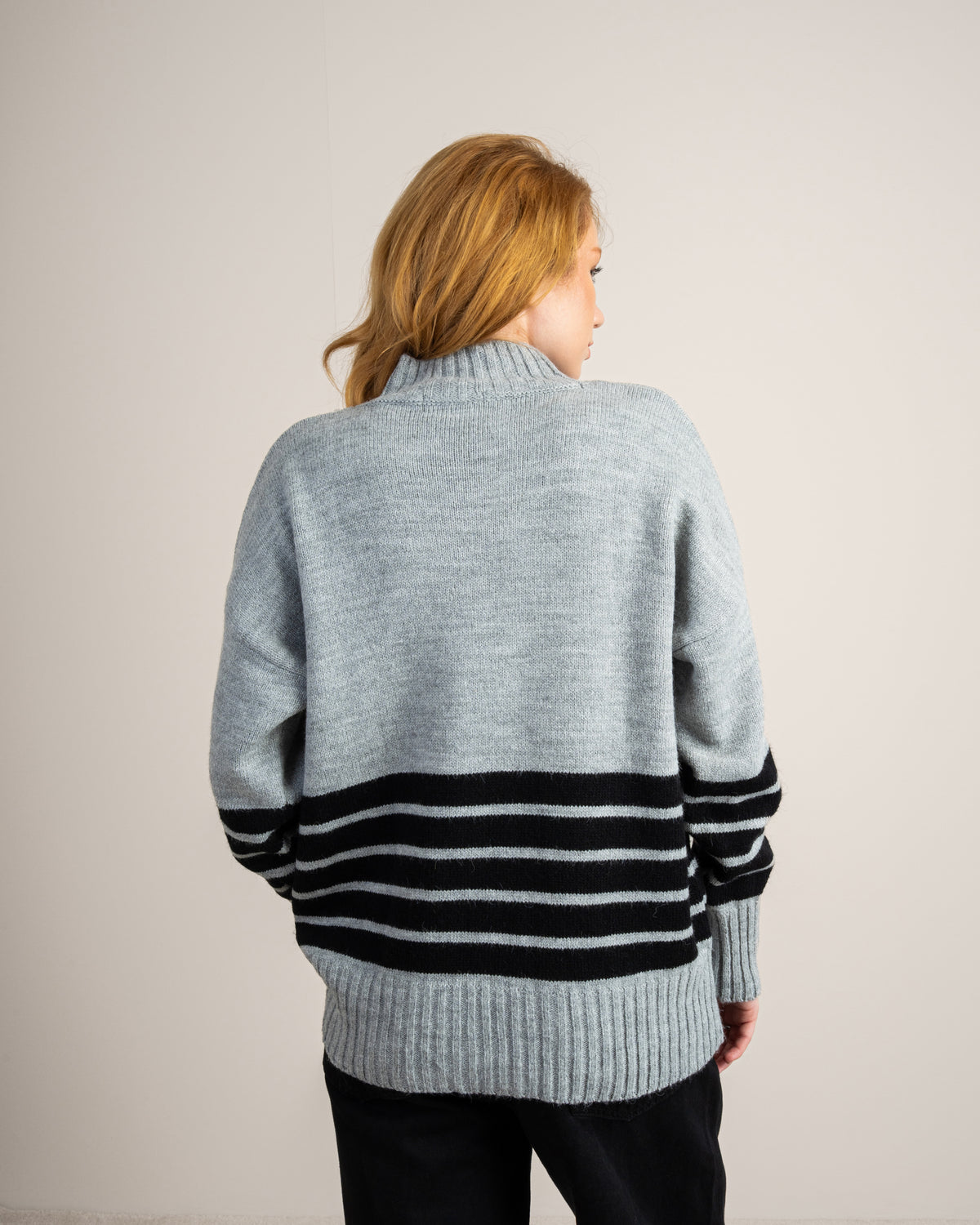 High Neck Knitwear Pullover - With Striped Details
