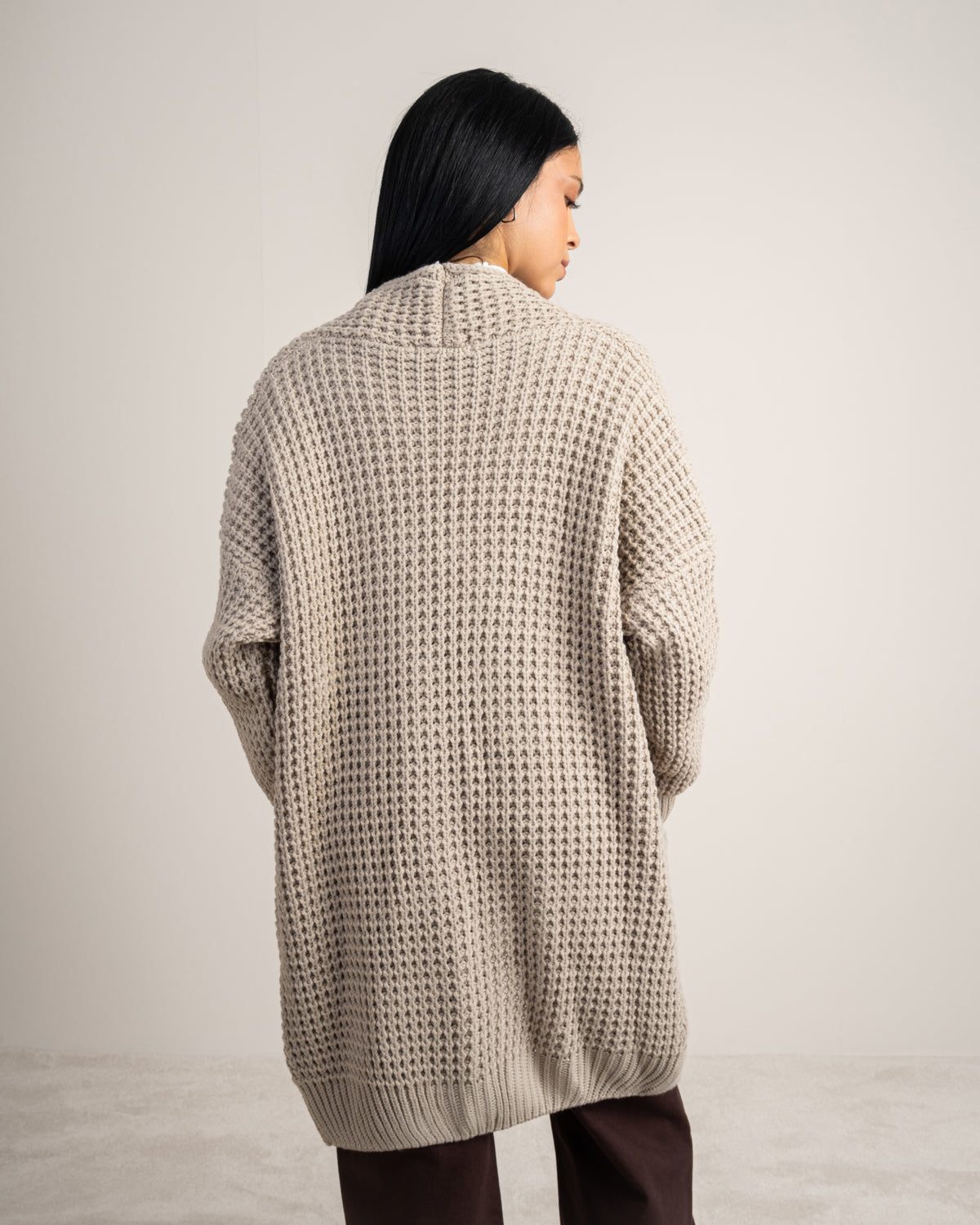 Plain Open Knitwear Cardigan With Pockets