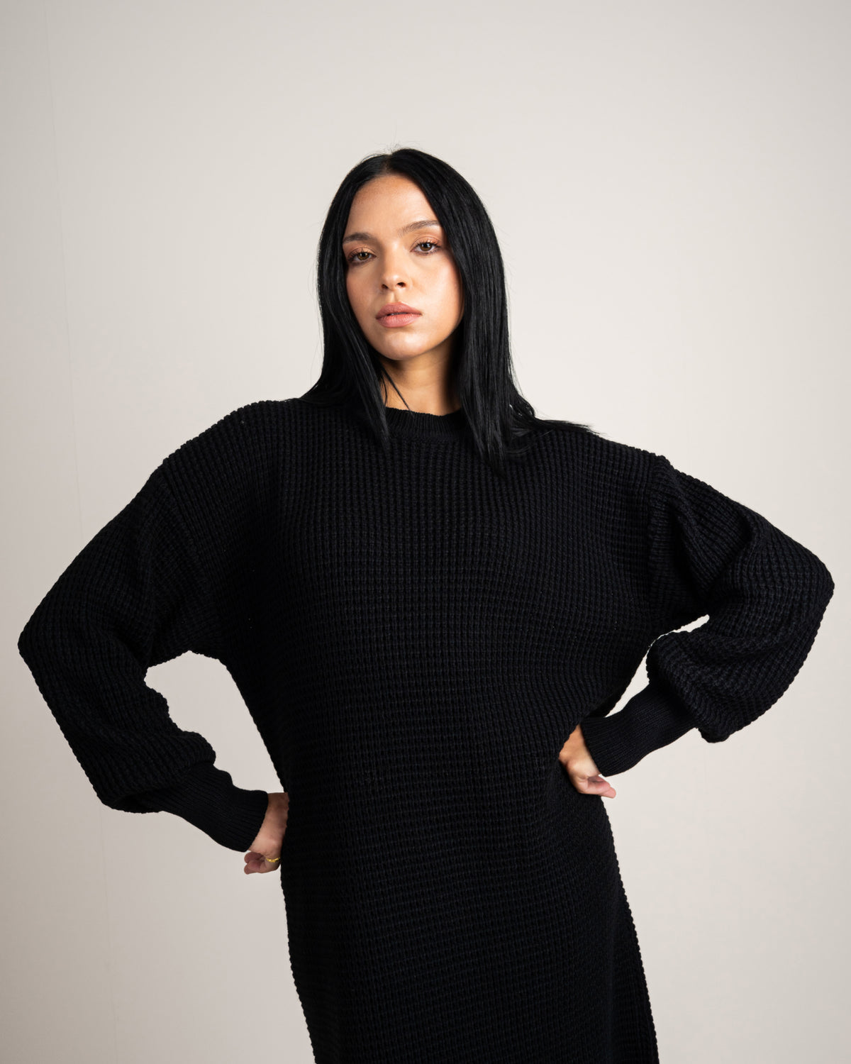 Plain Knitwear Dress - With Side Slits
