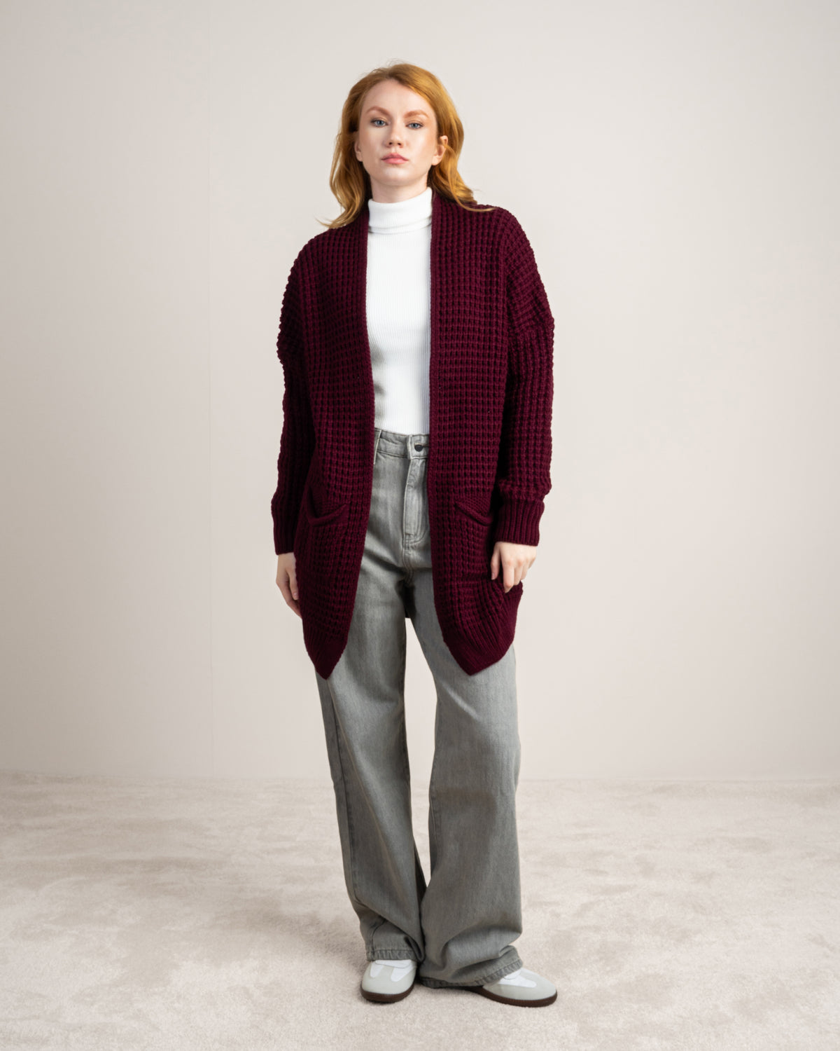 Plain Open Knitwear Cardigan With Pockets