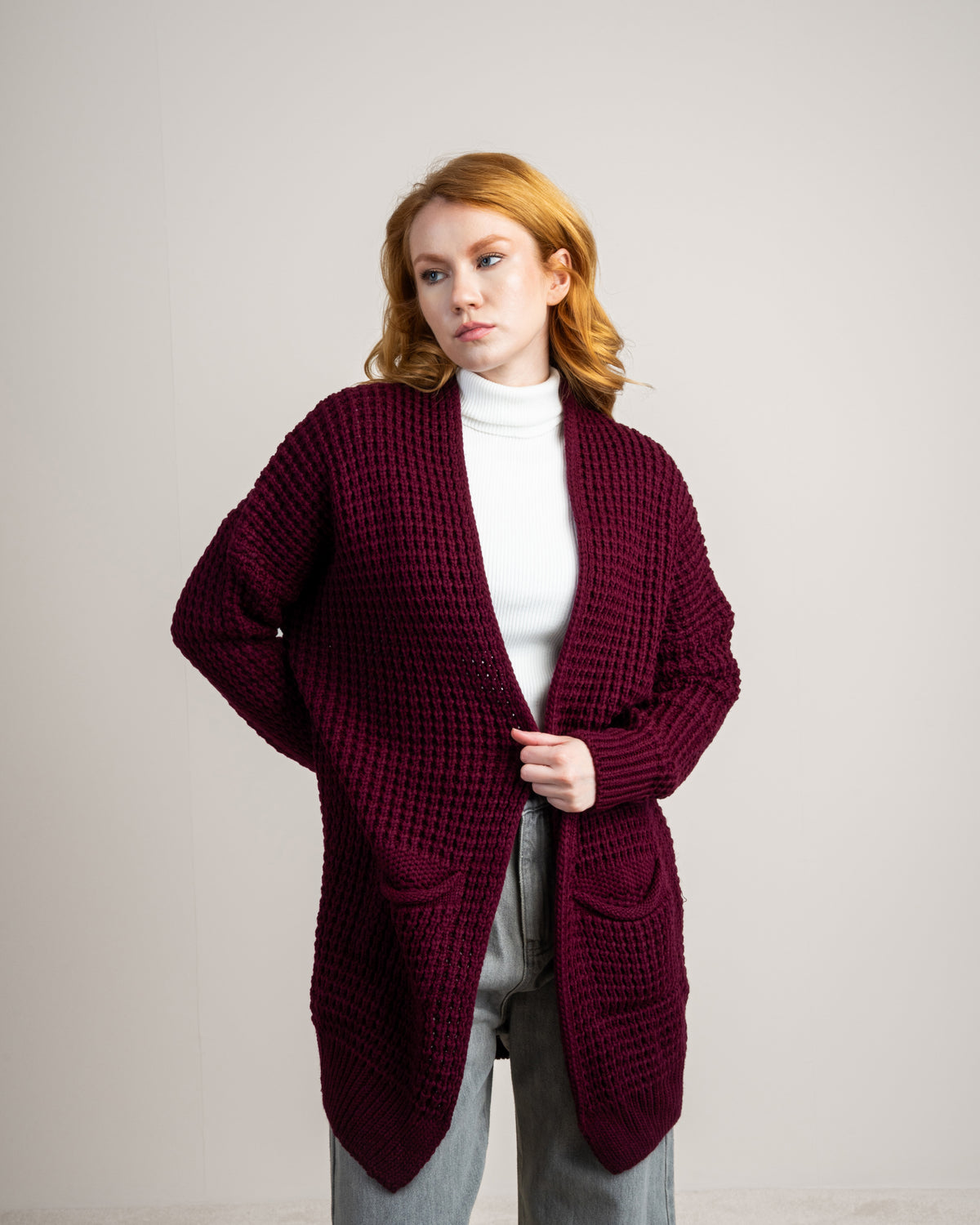 Plain Open Knitwear Cardigan With Pockets