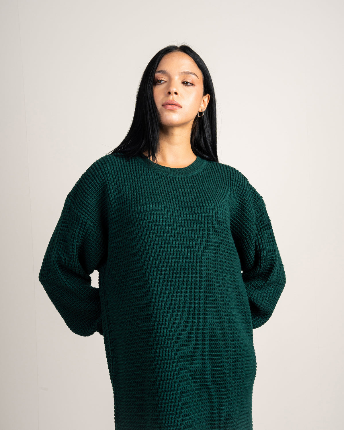Plain Knitwear Dress - With Side Slits