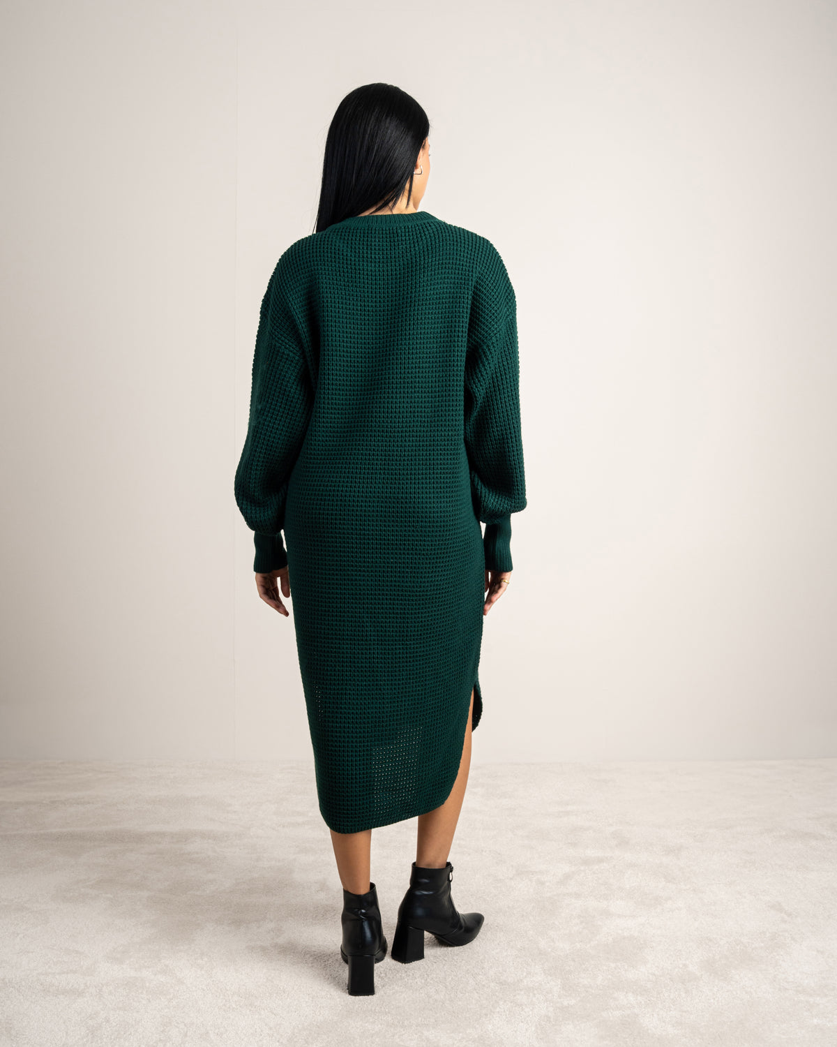 Plain Knitwear Dress - With Side Slits