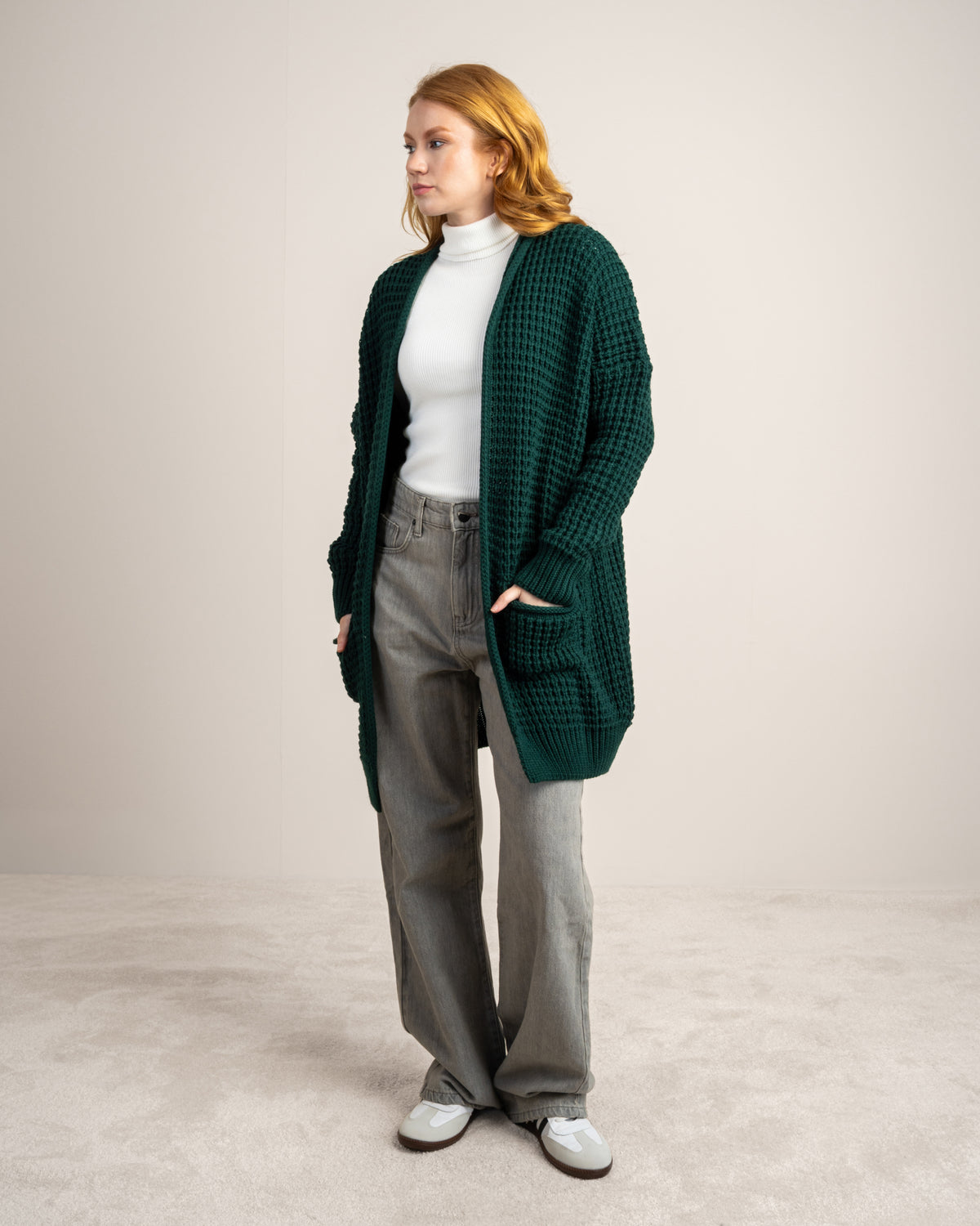 Plain Open Knitwear Cardigan With Pockets